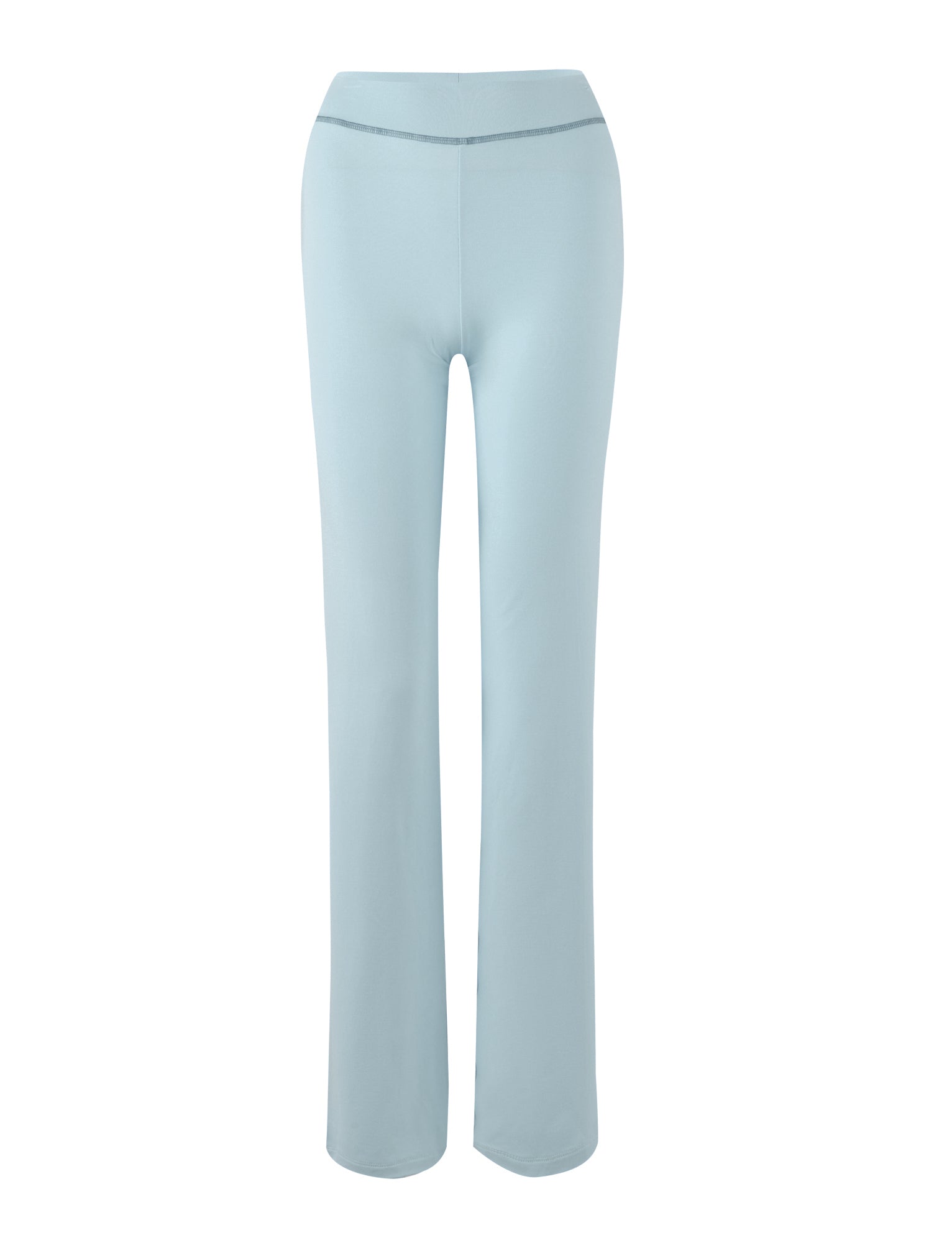 The I.AM.GIA BLARE TRACKPANT in baby blue features a fitted, high-waisted design with a straight-leg cut and a minimal look, shown against a plain white background.