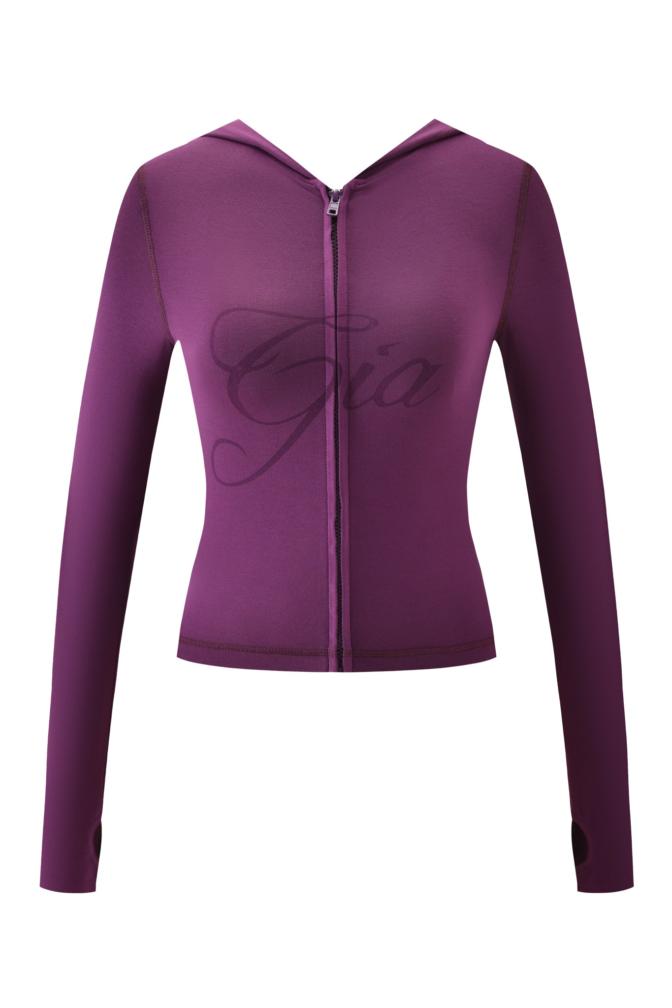 The BLARE HOODIE - PLUM by I.AM.GIA is a stylish long-sleeve hoodie, perfect for layering.