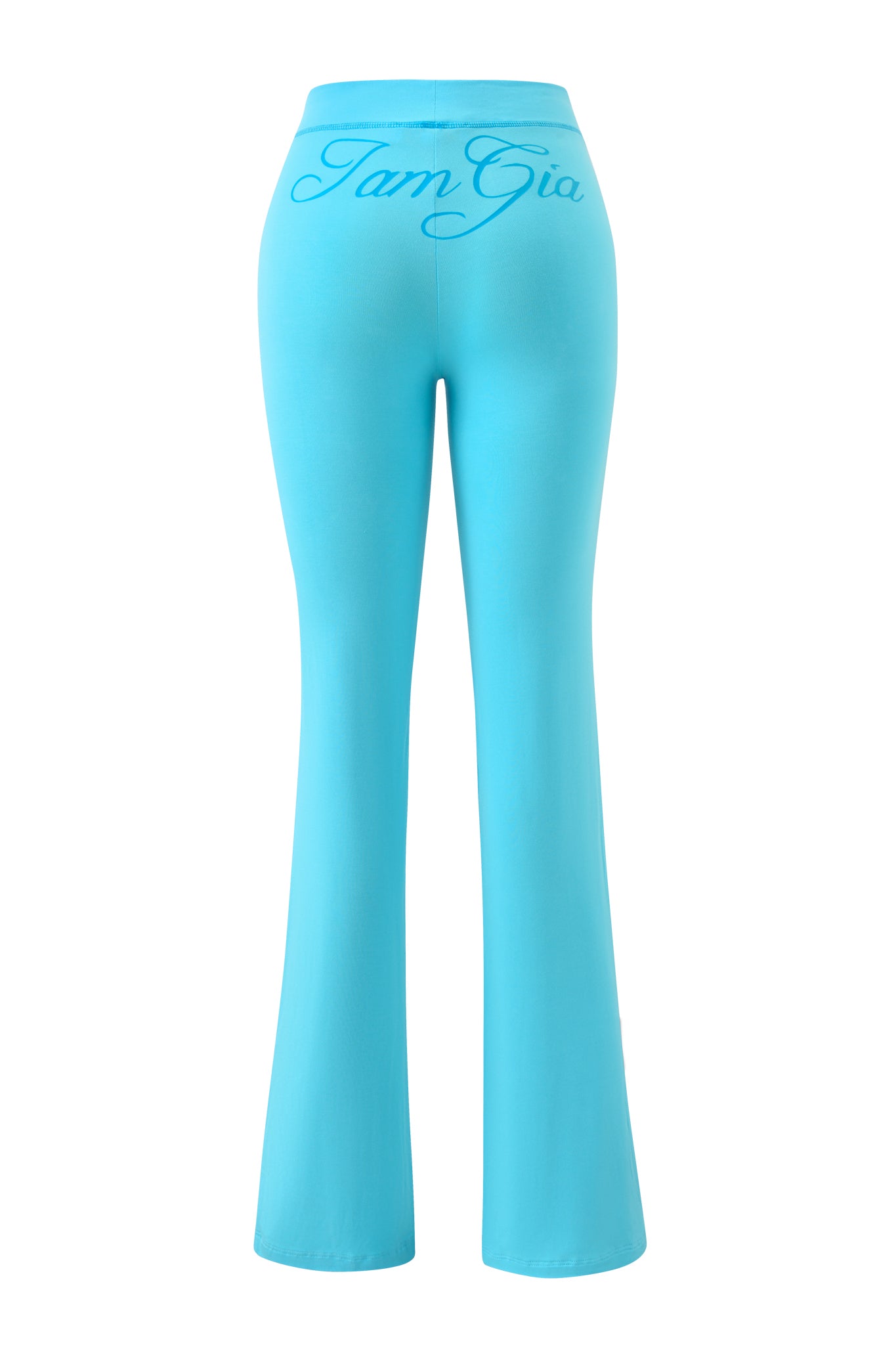 The BLARE TRACKPANT in neon blue by I.AM.GIA features "IamGia" cursive text across the back waistband—ideal for a standout look.