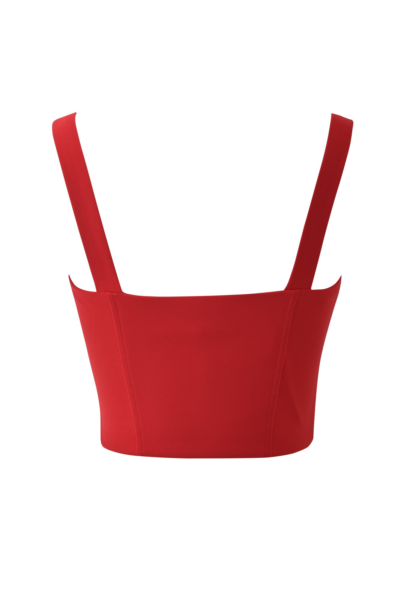 The BRI CORSET by I.AM.GIA in rich red is a fitted, cropped tank top with wide shoulder straps and a square neckline. Sleek seam lines and smooth fabric create a bodycon, corset-inspired look, shown against a plain white background.