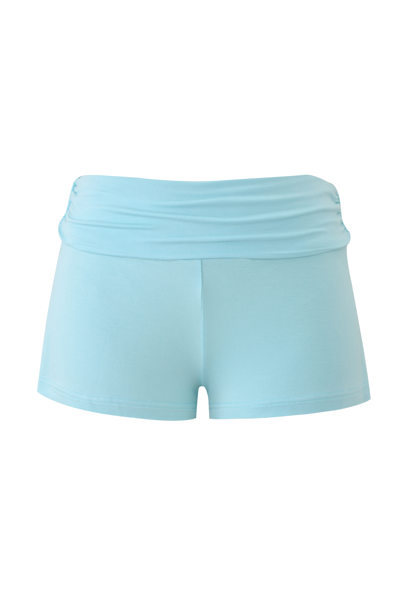 The ERIN SHORT - AQUA by I.AM.GIA features a high-waisted, fitted silhouette with a wide waistband and subtle diamanté logo for women, shown against a plain, neutral background.