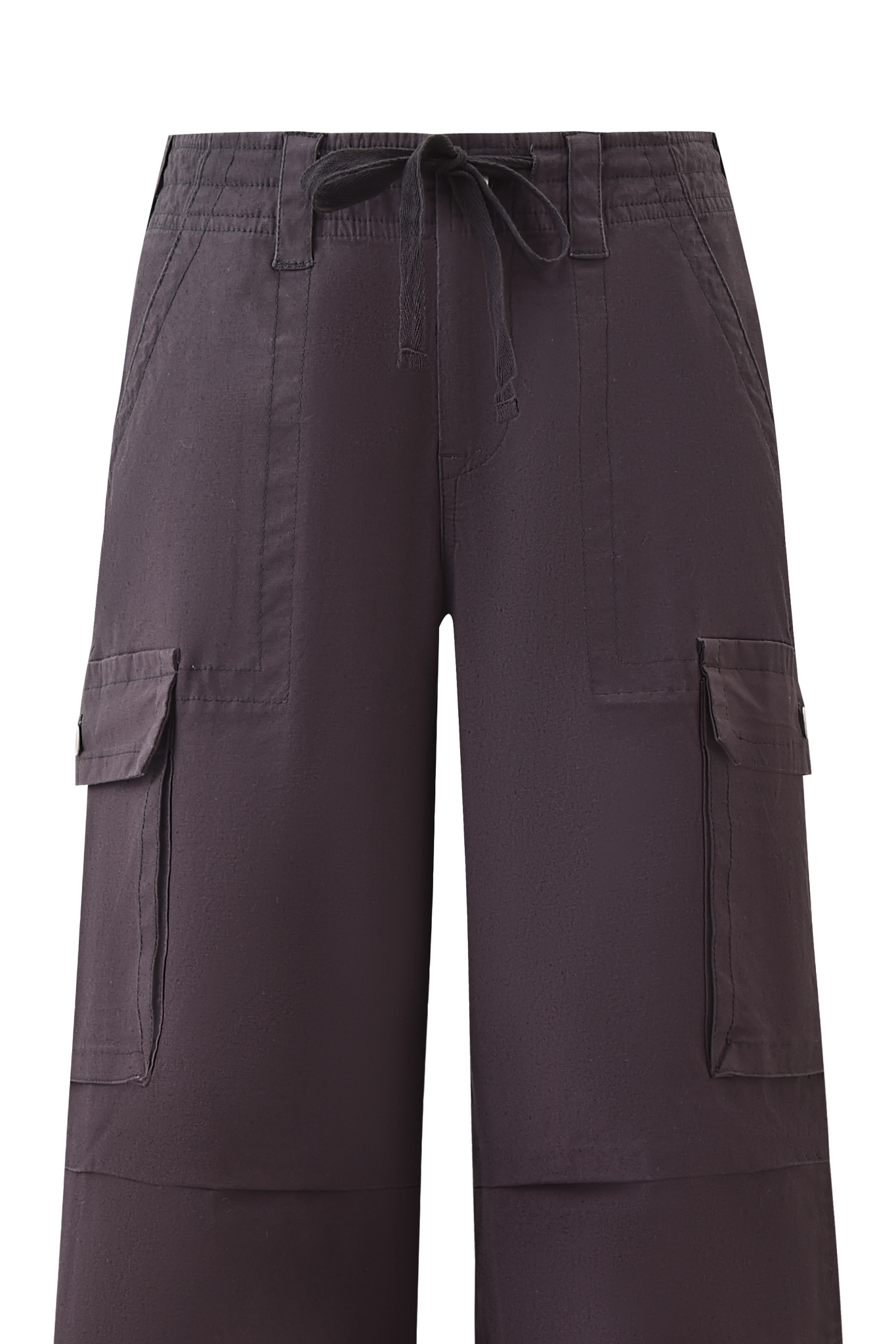 The JAXXON PANT by I.AM.GIA in grey features an elastic waistband with drawstring, large side flap pockets on both legs, a relaxed oversized fit, and visible stitching details.