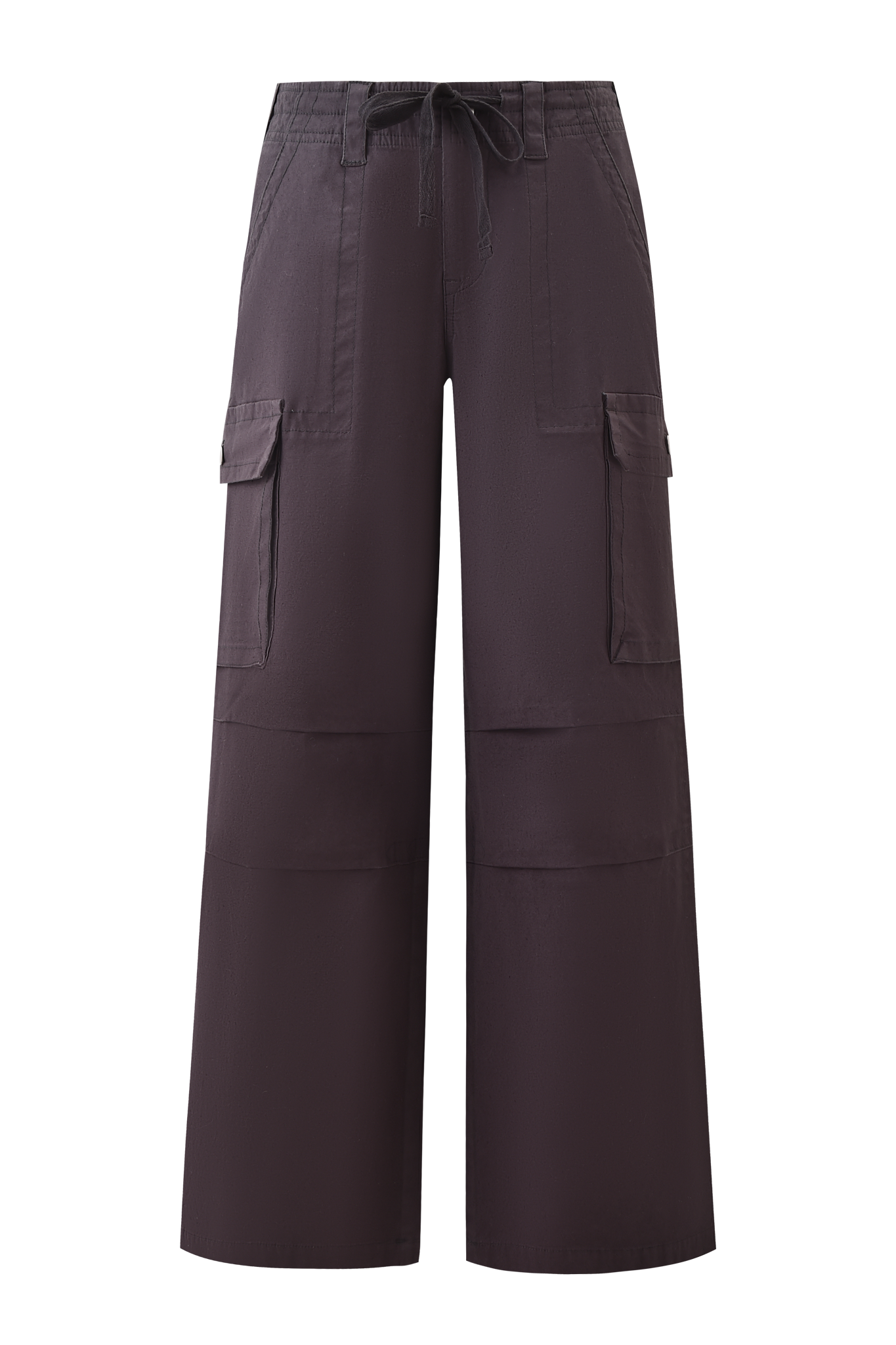 The I.AM.GIA JAXXON PANT in grey features a full-length, wide-leg design with an elastic waistband, drawstring tie, and large flap pockets on both thighs for a relaxed, oversized fit and effortless style.
