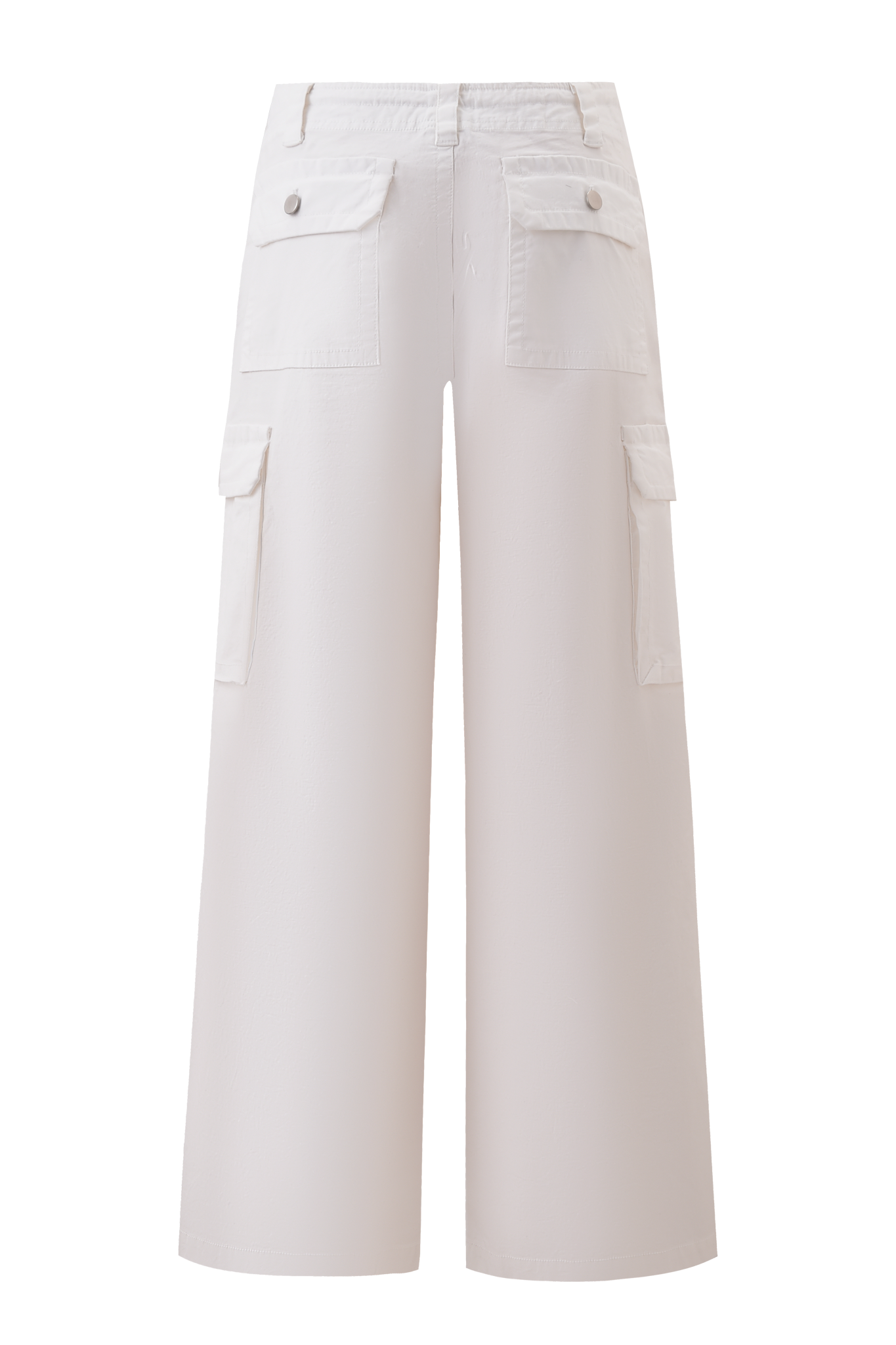 Back view of the JAXXON PANT - WHITE by I.AM.GIA, an oversized style with a baggy leg silhouette, large buttoned flap pockets on back and sides, crafted from lightweight fabric.