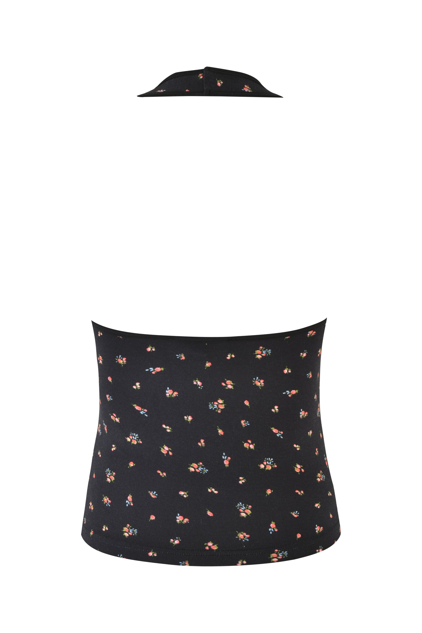 Introducing I.AM.GIA's Celeste Top in black ditsy floral: a chic sleeveless piece featuring a high neckline with a colorful floral print, perfect for effortless style.