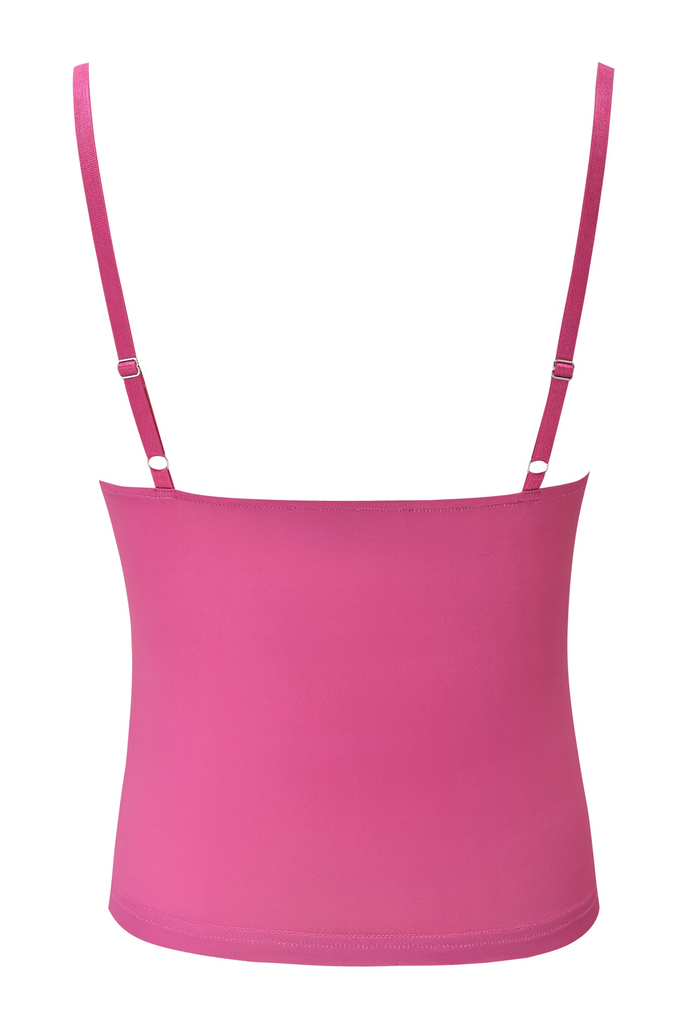 The ODETTA TOP - FUCHSIA by I.AM.GIA is a vibrant pink camisole with adjustable spaghetti straps, a smooth bodycon fit, and a sleek, fitted back design.