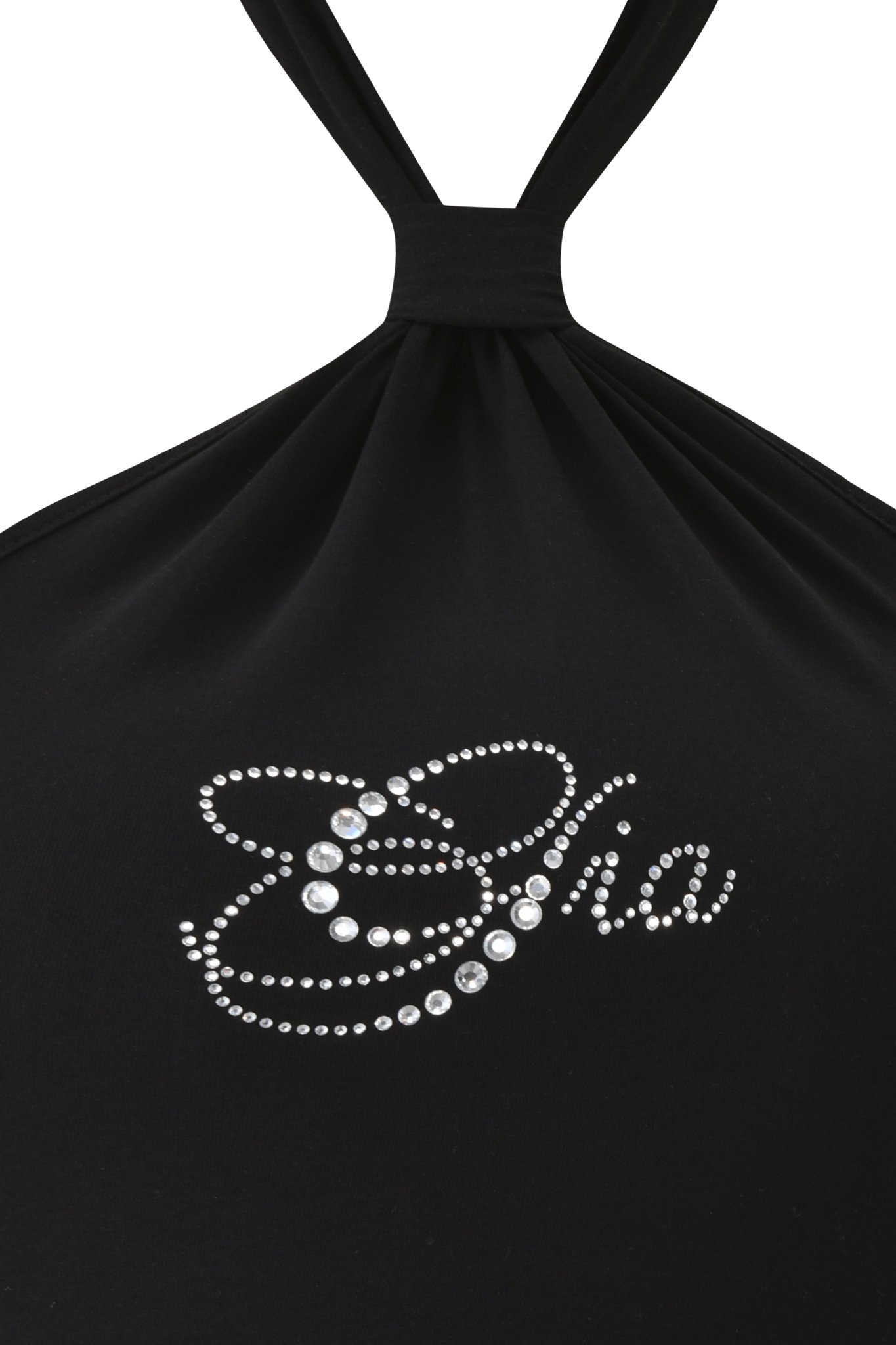 Crafted from black bamboo with a knotted top detail, the I.AM.GIA ROWAN TOP features "Diva" in rhinestones for a sparkling, elegant look.