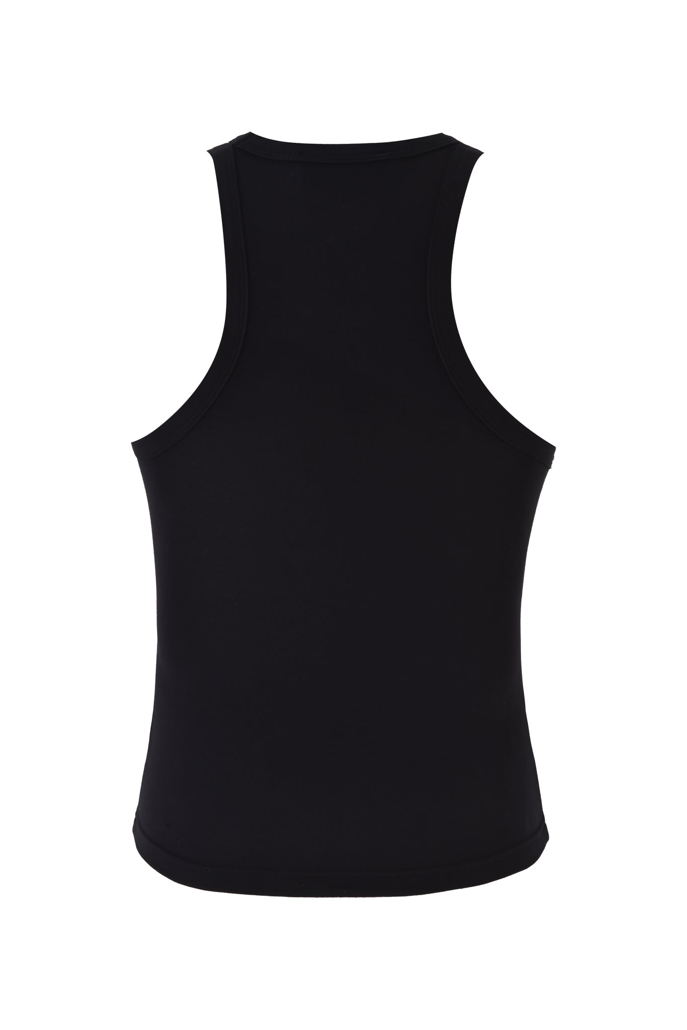 The TAURUS ZODIAC TANK - BLACK by I.AM.GIA is a plain black racer-style bamboo tank top, shown from the back on a white background. Crafted from soft, breathable bamboo fabric for all-day comfort.