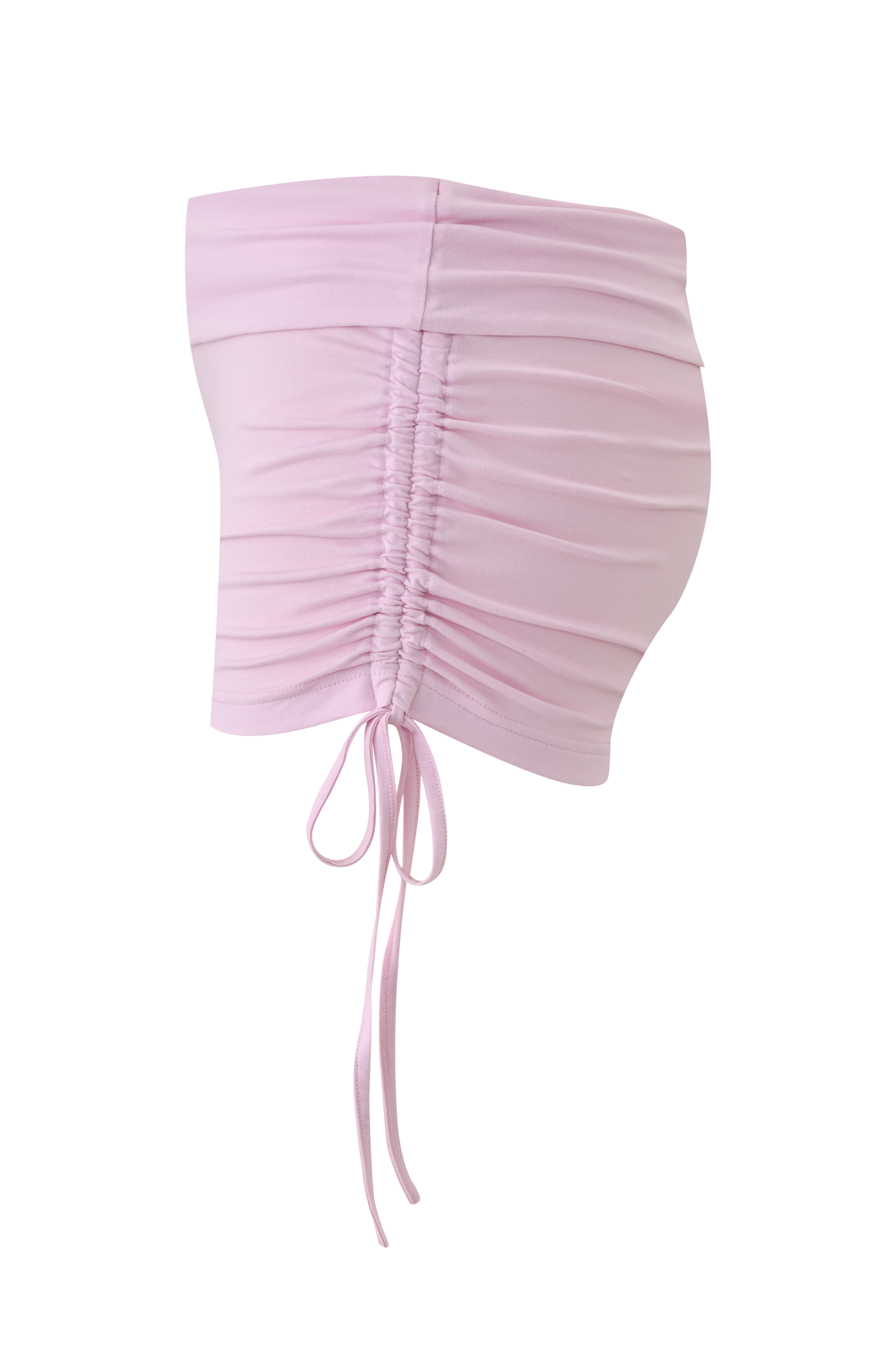 Light baby pink ruched tube top with adjustable drawstring detail for a fitted look. Pair it with the I.AM.GIA MIA JERSEY SHORT - BABY PINK for a cute matching outfit.