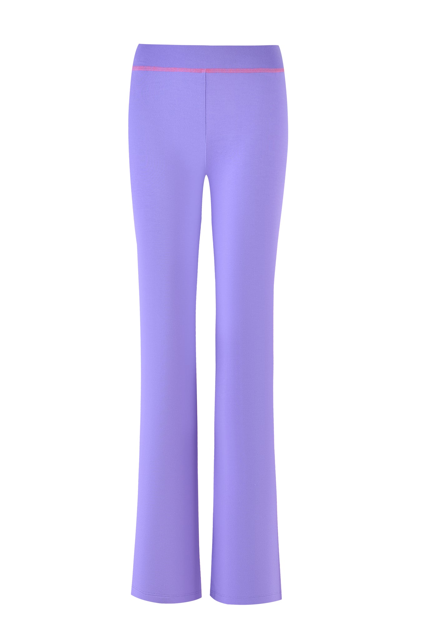 The I.AM.GIA BLARE TRACKPANT in purple features a pink waistband and is crafted from smooth, stretchy bamboo fabric for ultimate comfort and style against a white backdrop.