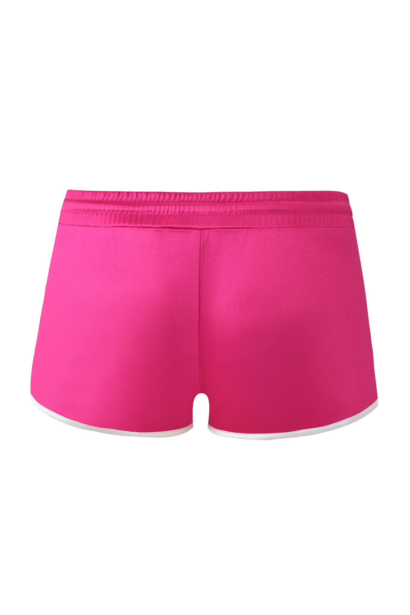 The CHERRY SHORT - DARK MAGENTA by I.AM.GIA features a smooth, fitted design with an elastic waistband and dolphin hem. Stylish and comfortable, these hot pink shorts are perfect for active days.