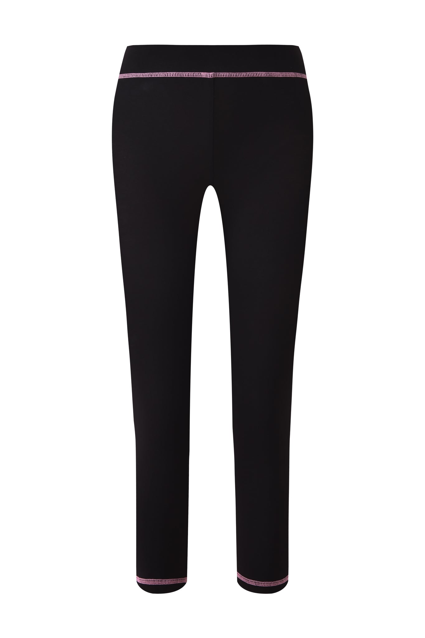 The BLARE CAPRI - BLACK by I.AM.GIA features pink contrast stitching at the waistband and cuffs, subtle logo detailing, and is shown on a white background.