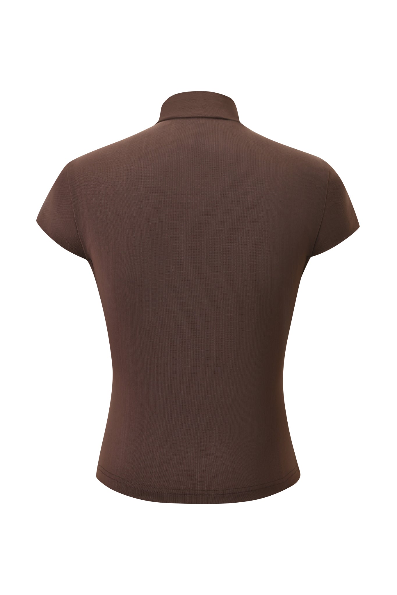 The I.AM.GIA ISELA TOP in brown features a simple, short-sleeve, collared design shown from the back against a white background, with no visible patterns or logos.
