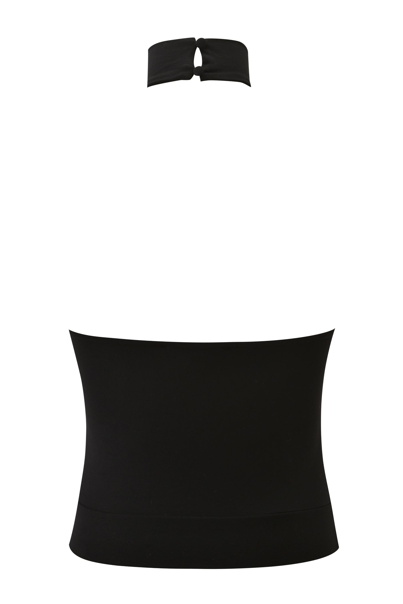 The SENNA TOP - BLACK by I.AM.GIA is a form-fitting, seamless black boob tube with a matching choker-style neck strap, shown against a white background for a sleek, modern look.