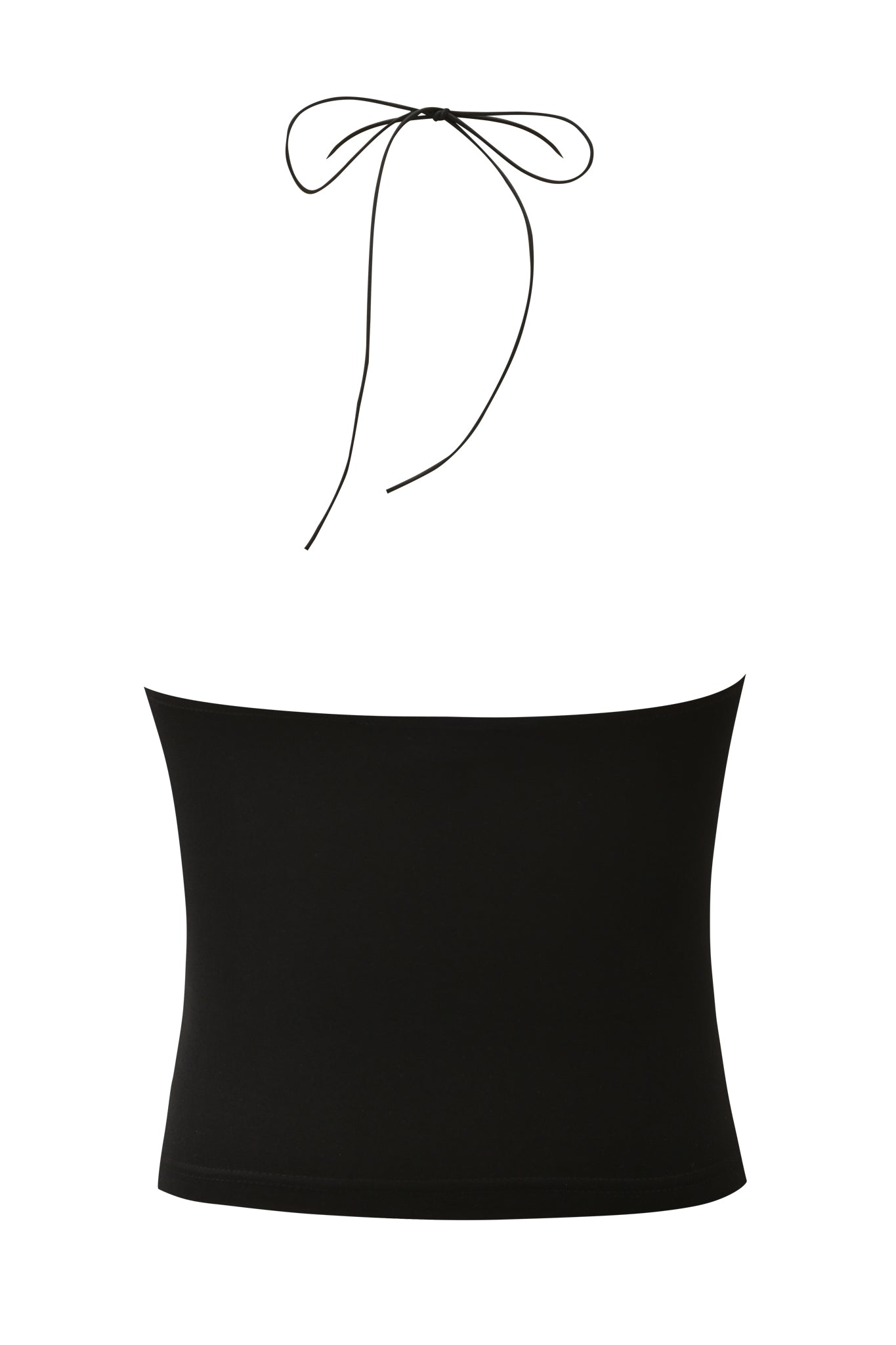 The FENNICK TOP - BLACK by I.AM.GIA is a black boob tube with a thin halter neck tie and bodycon fit, shown against a white background.