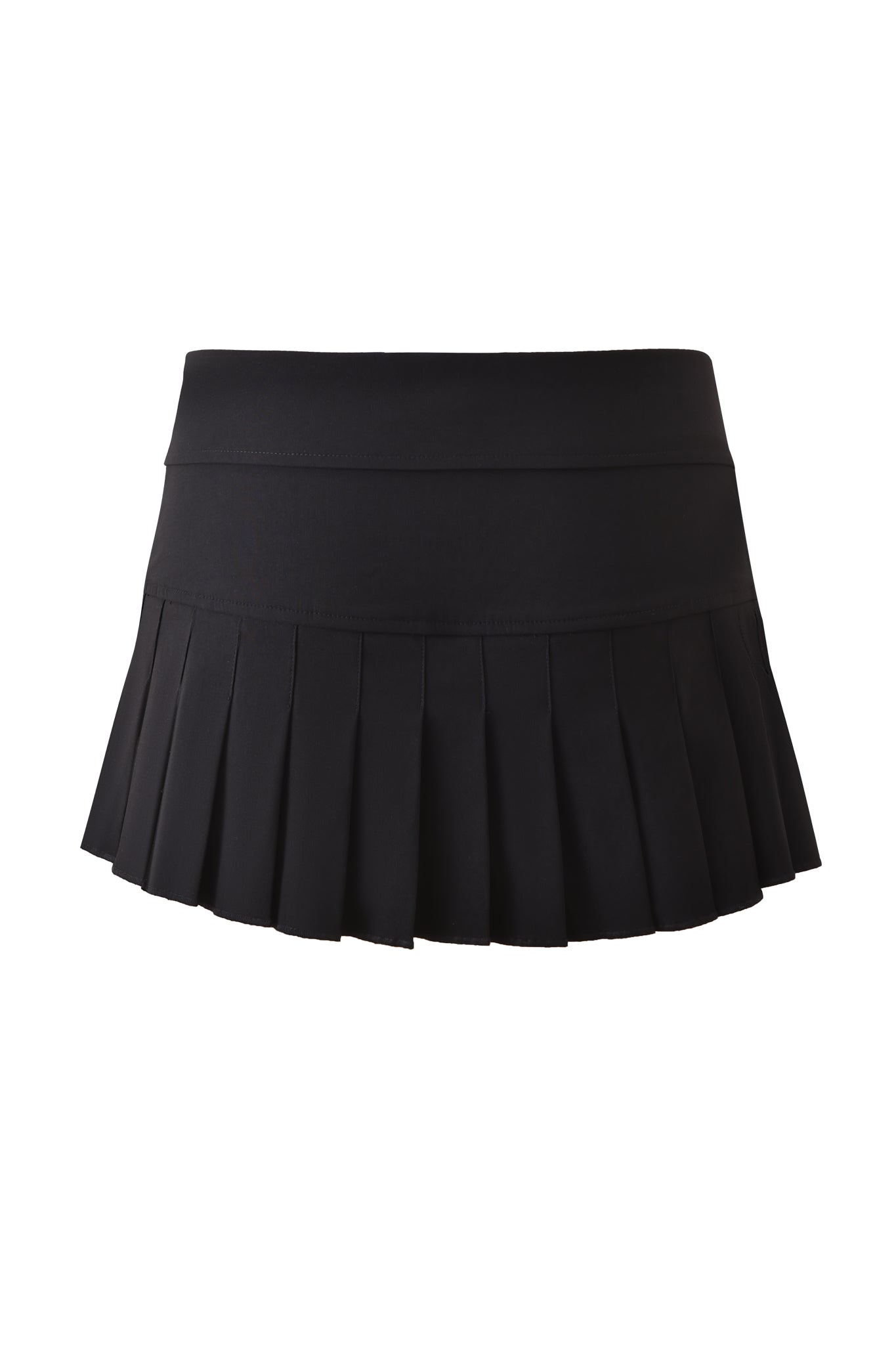 The BLAKE MINI SKORT - BLACK by I.AM.GIA features pleats and a wide waistband, shown against a plain white background.