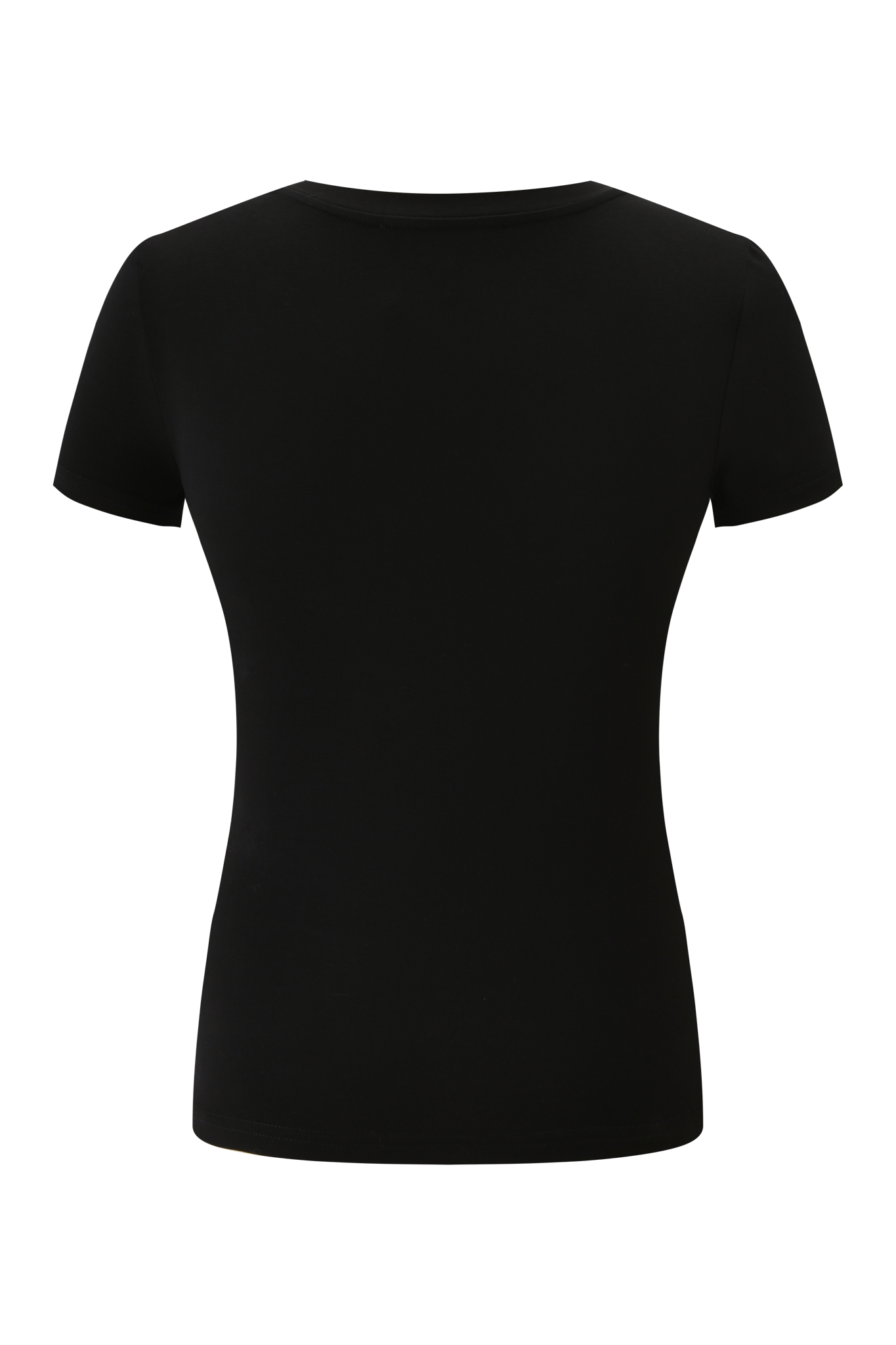 The I.AM.GIA POLINA AVOIDANT 2.0 TEE in black is a fitted, short-sleeve t-shirt made from lightweight cotton jersey, shown from the back against a white background.
