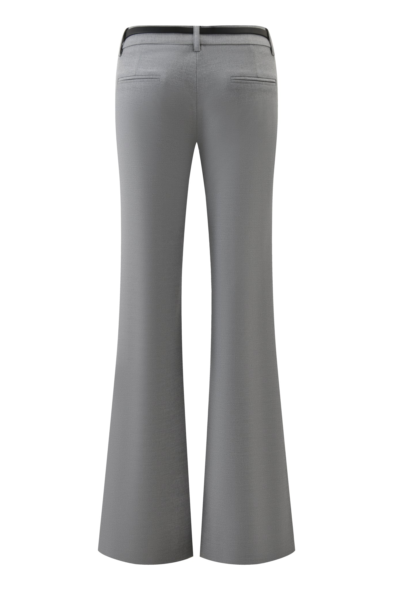 Back view of the CLARA PANT - GREY by I.AM.GIA featuring a relaxed straight fit, flared legs, two back welt pockets, and low rise waist with belt loops.