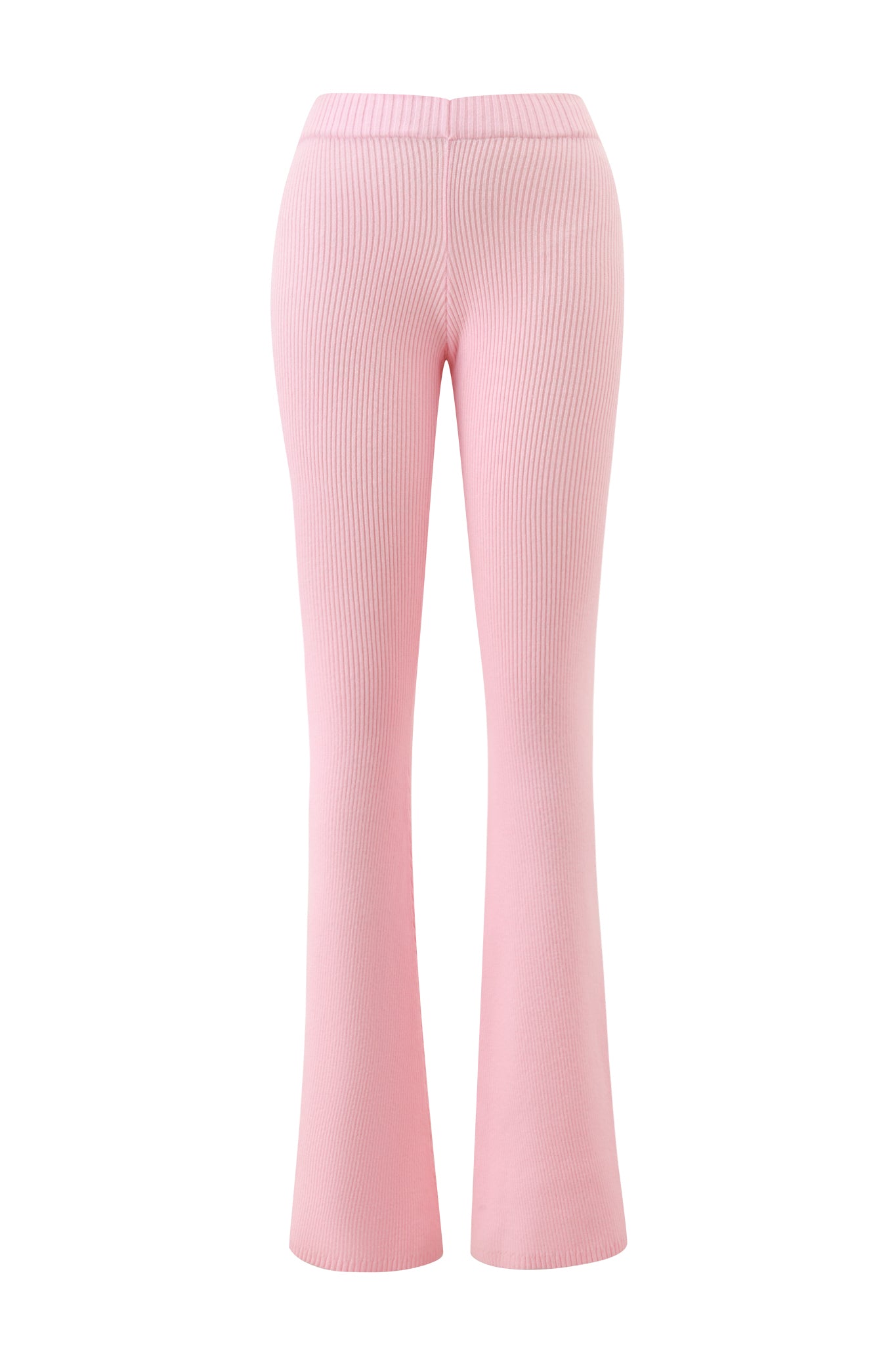 The I.AM.GIA BLARE KNIT TRACKPANT in pink features a mid-rise elastic waistband and flared leg opening, shown against a white background.