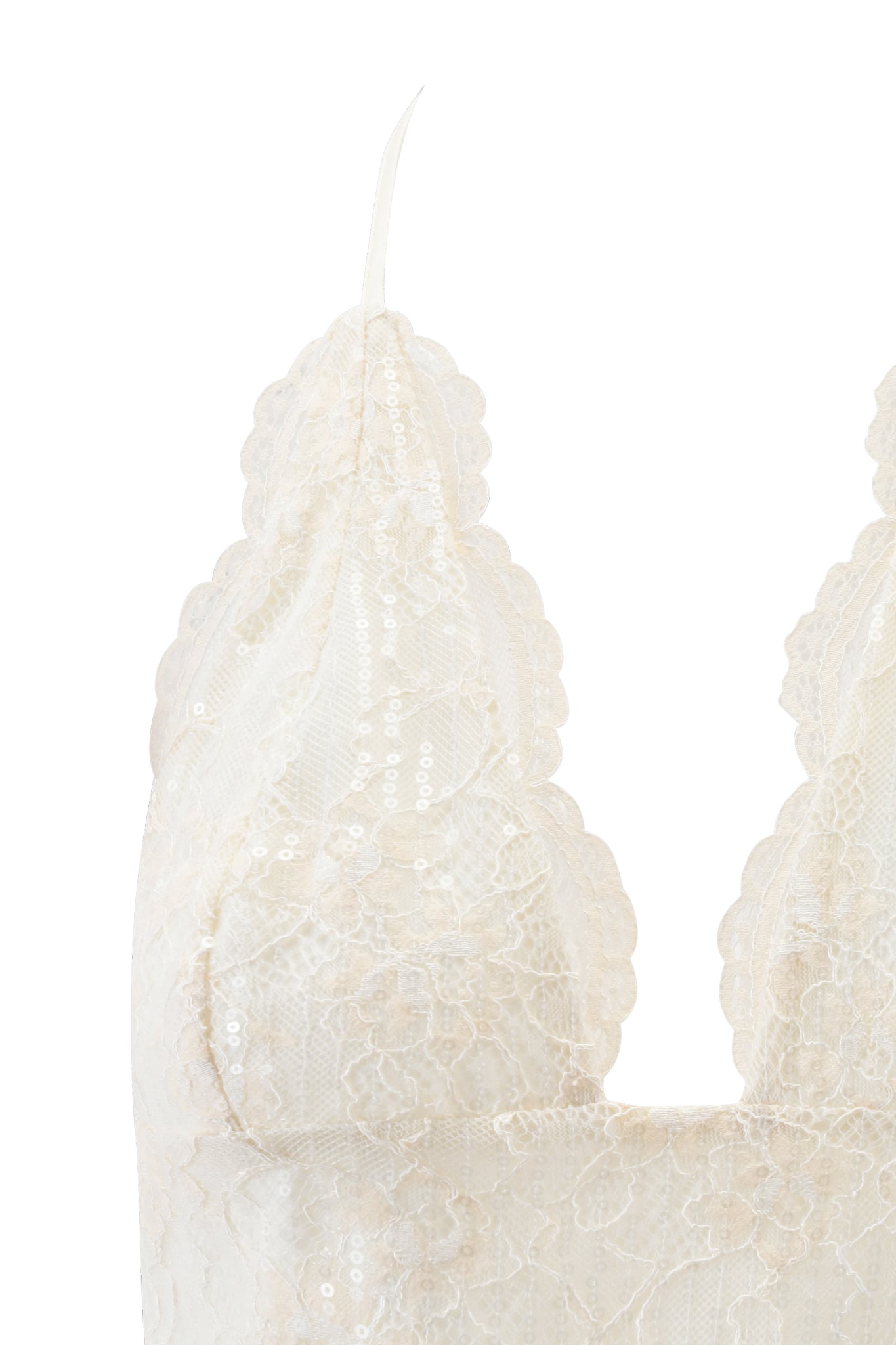 A close-up of the I.AM.GIA GEM HALTER TOP 2.0 in ivory showcases its delicate georgette texture and elegant drape.