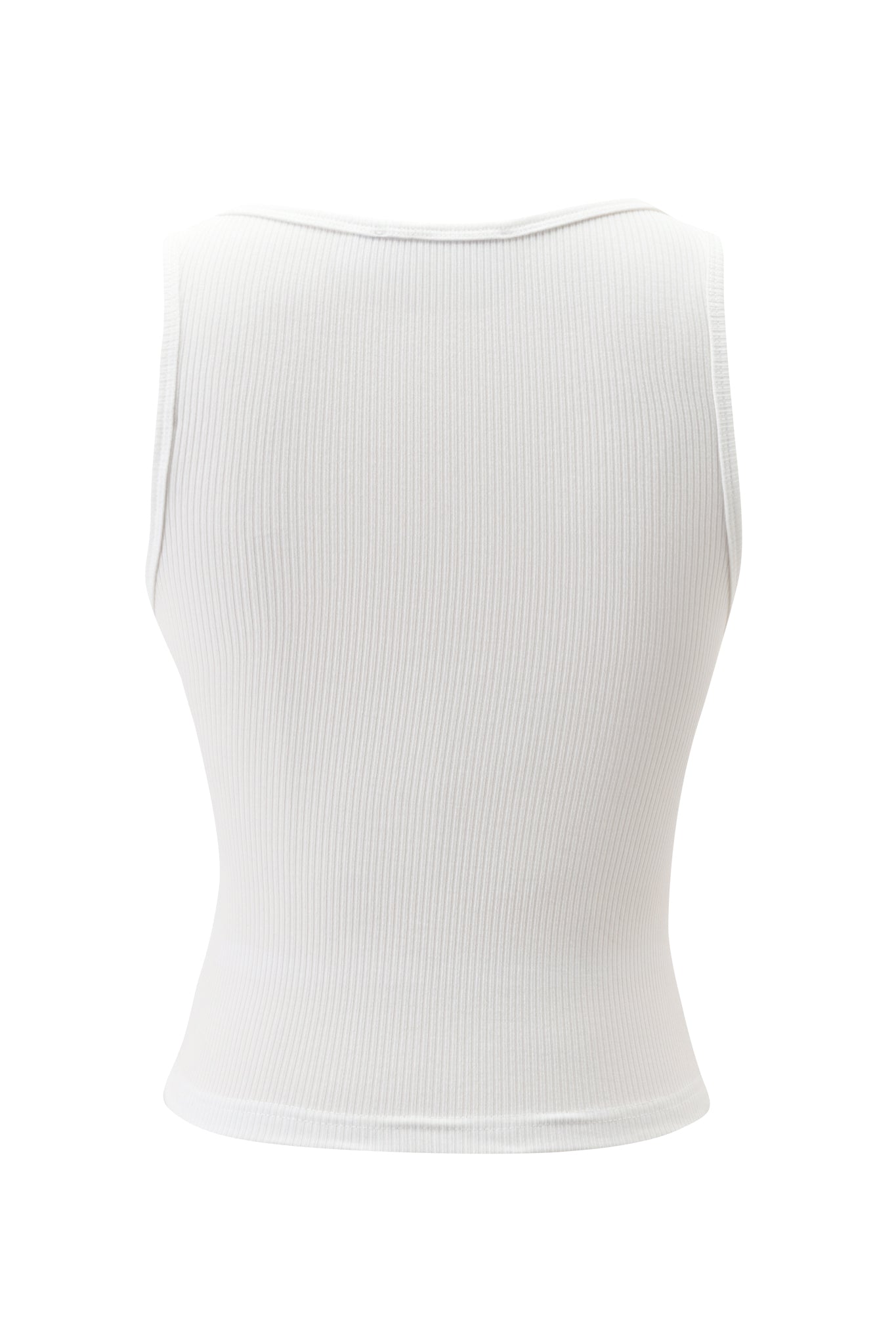 The I.AM.GIA X VON DUTCH VOLTI TOP in white rib knit is displayed from the back against a plain white background.