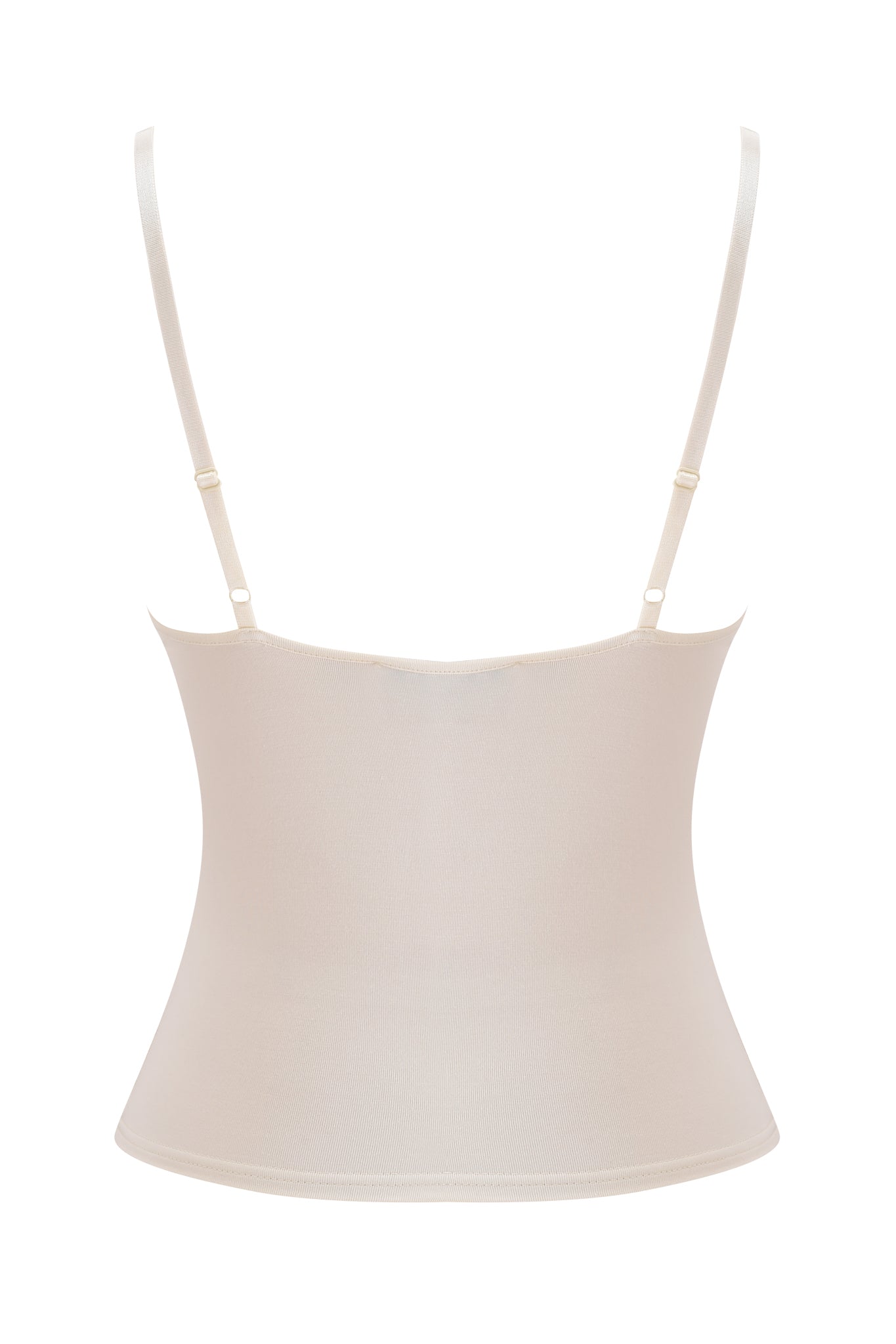 A blue, sleeveless I.AM.GIA ADELLA TOP with adjustable thin straps, displayed from the back against a white background. The fabric looks smooth and fitted.