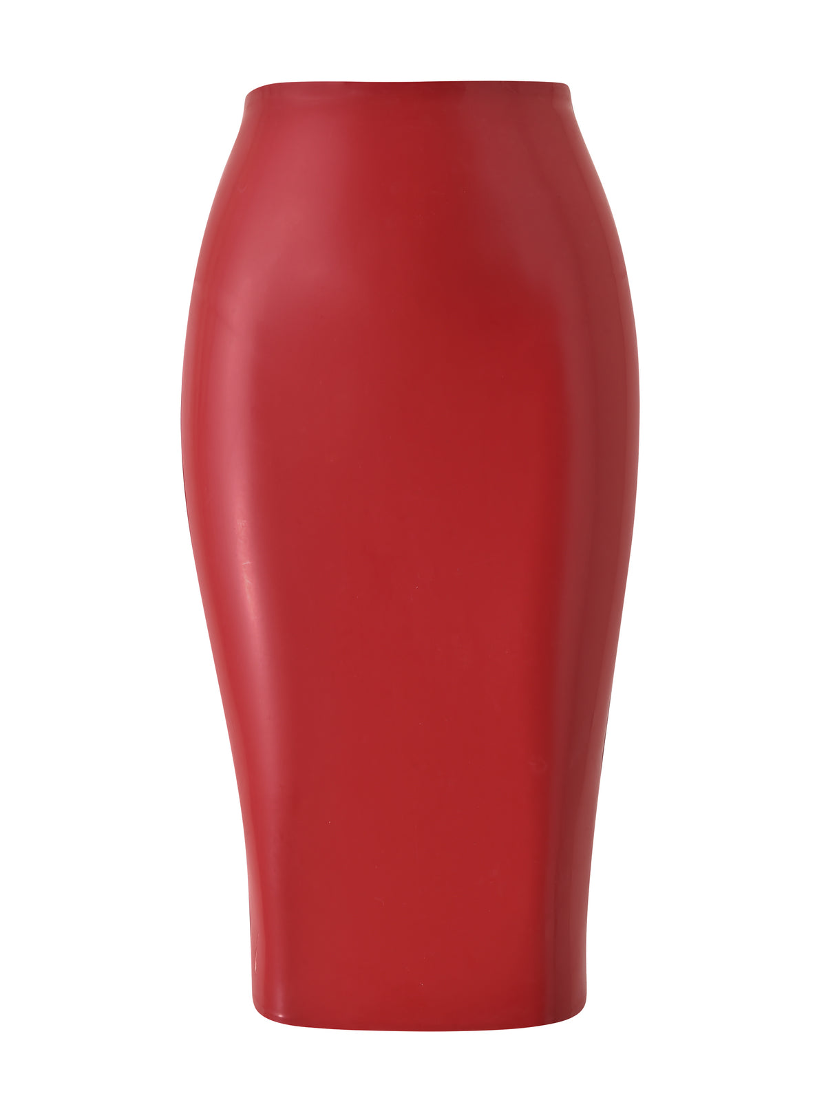 The BUFFY LATEX MIDI SKIRT - RED by I.AM.GIA is a high-waisted, bodycon midi skirt made from glossy red latex, shown against a plain white background.