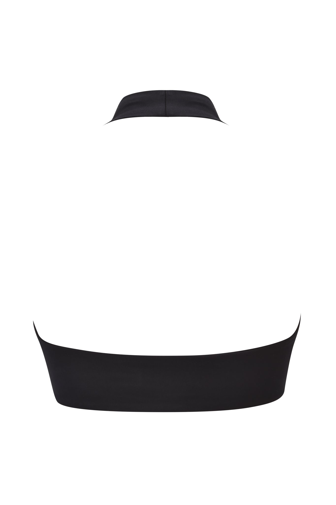 The I.AM.GIA BLARE FORM HALTER CROP TOP features a sporty sleeveless high-neck design with a white upper section and a contrasting wide black band, shown on a white background.