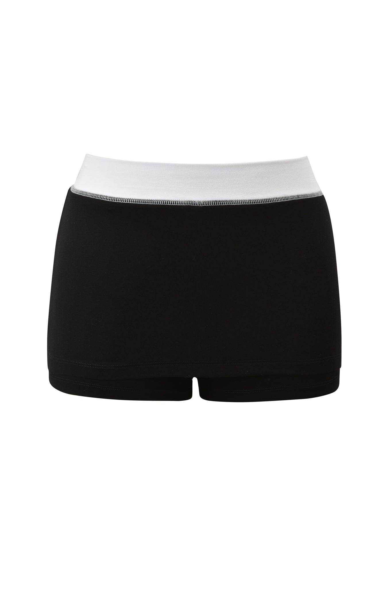 The I.AM.GIA BLARE MICRO SKORT in black and white features a mid-rise, wide white elastic waistband, and buttery-soft viscose fabric. Its fitted, mid-thigh length delivers a sleek, modern athletic style.