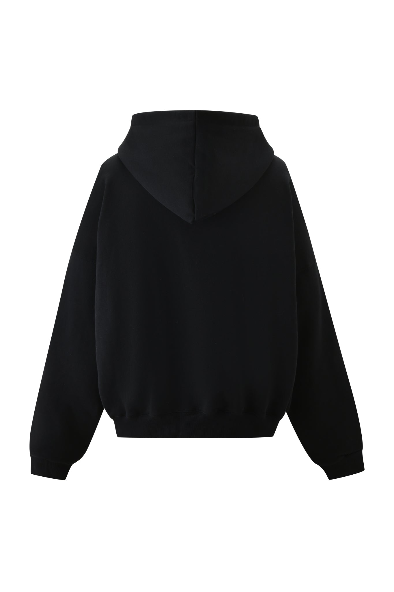 The POLINA HOODIE - THIRST TRAPPER by I.AM.GIA is a plain black, long-sleeved hoodie with a relaxed fit and no visible logos, shown from the back against a white background—ideal for classic I.AM.GIA style fans.