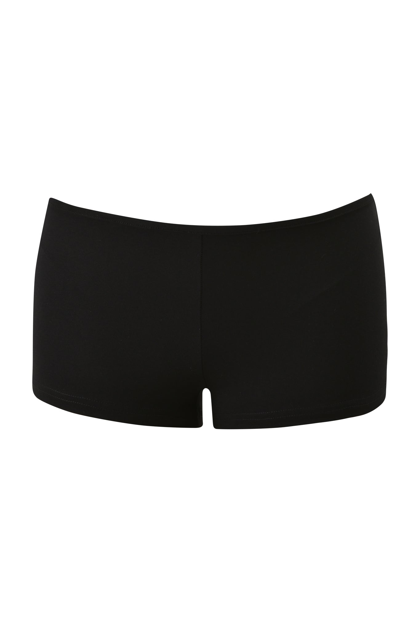 The I.AM.GIA POLINA SHORT - THIRST TRAPPER, a black women's boyshort with a low-rise waist and seamless, smooth fabric, is shown against a white background. The design is simple with no visible logos or patterns.