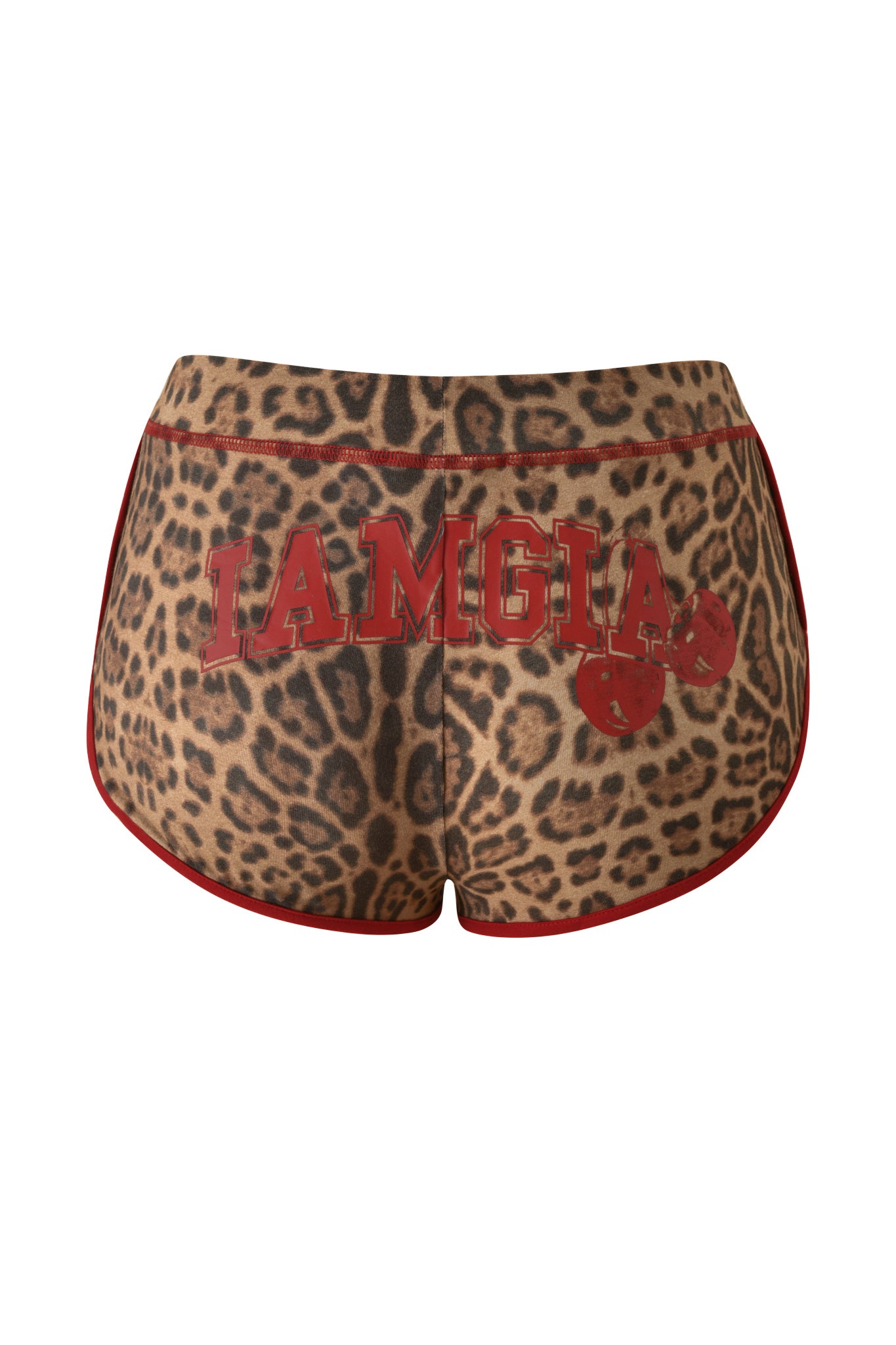 Make a bold statement this summer with the BLARE DOLPHIN SHORT - PANTHERA by I.AM.GIA. Featuring a striking Panthera (leopard) print, vibrant red trim, and "I AM GIA" in bold red letters across the back, these shorts are perfect for adding a fierce touch to your warm-weather wardrobe or beach look.