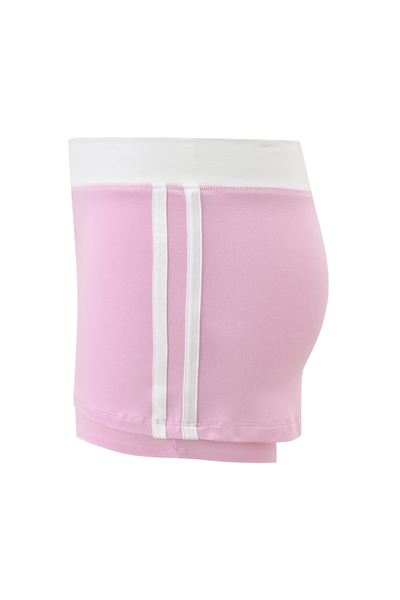 The BLARE PIPING MICRO SKORT in baby pink and white by I.AM.GIA is a sporty, underwear-inspired skort with soft, comfortable details.