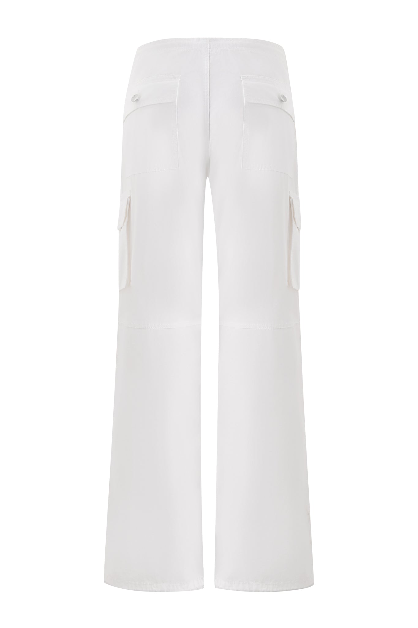 The IVANA CARGO PANT in white by I.AM.GIA features a baggy leg silhouette with buttoned back pockets and side cargo pockets.