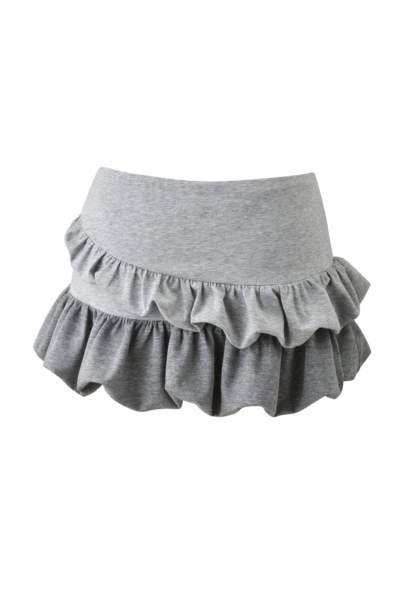 The CHERRI MINI SKIRT - GREY MULTI by I.AM.GIA features a wide waistband and two layers of ruffled fabric for a playful, voluminous silhouette.