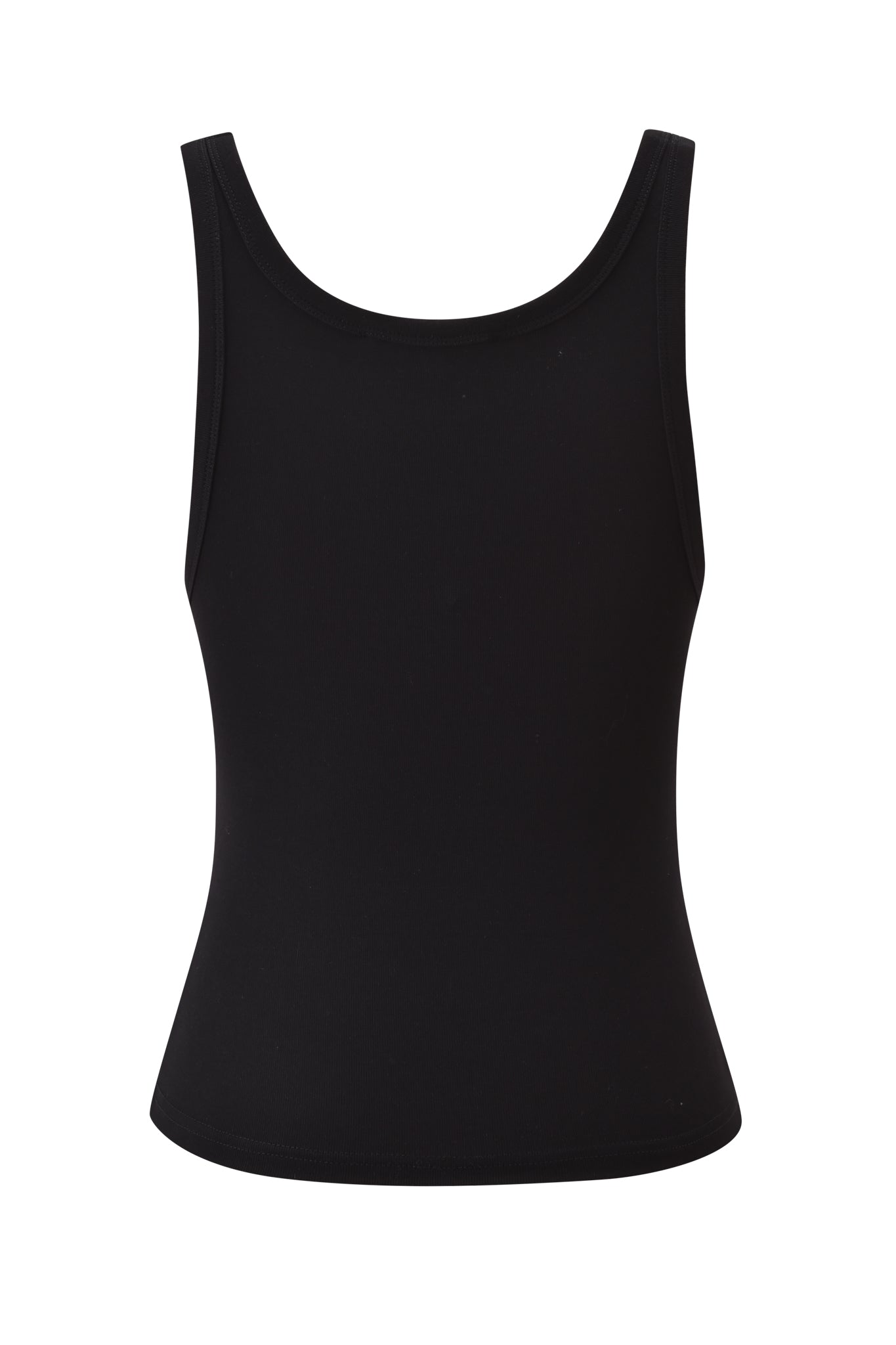 The HOLLY TANK - HIGH MAINTENANCE by I.AM.GIA is a black scoop neck tank top with a bodycon fit, displayed against a white background.