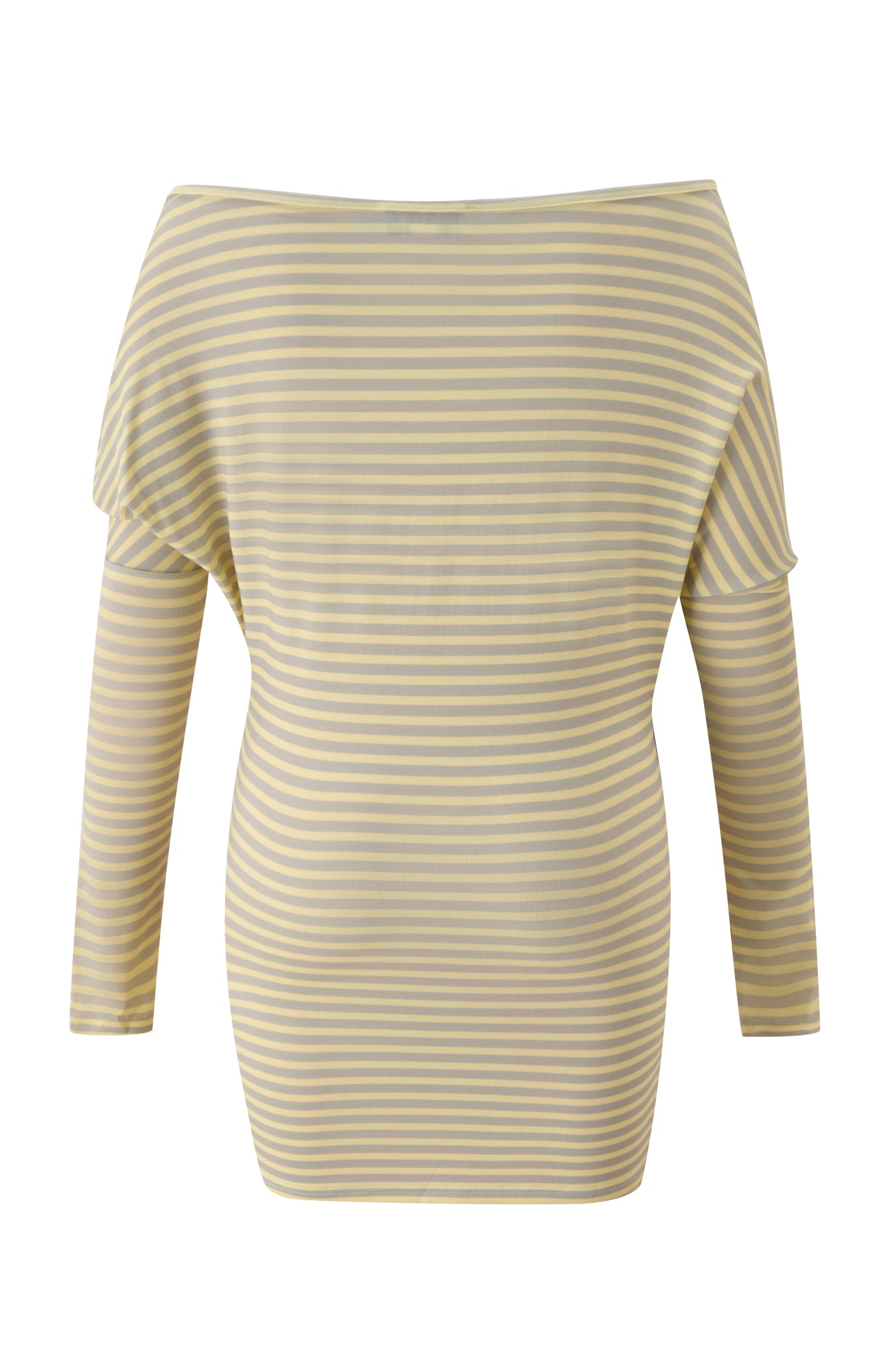 Yellow off-shoulder mini dress with batwing sleeves and a fitted silhouette from I.AM.GIA, the T-REX GISELLE OFF SHOULDER MINI DRESS, displayed on a white background.