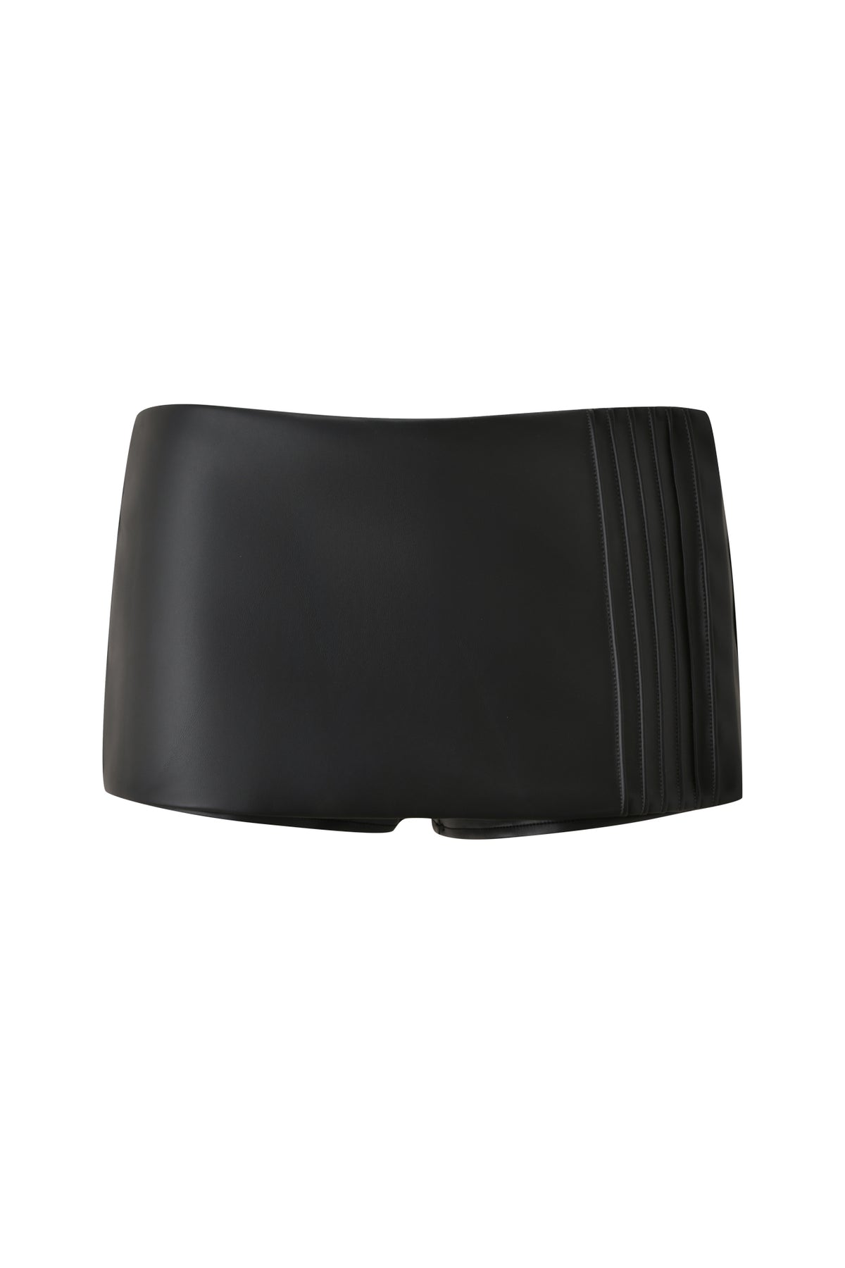 The KESHA MICRO SKORT - BLACK by I.AM.GIA, when paired with a black cummerbund featuring horizontal pleats, creates a modern and sophisticated ensemble perfect for formal occasions.