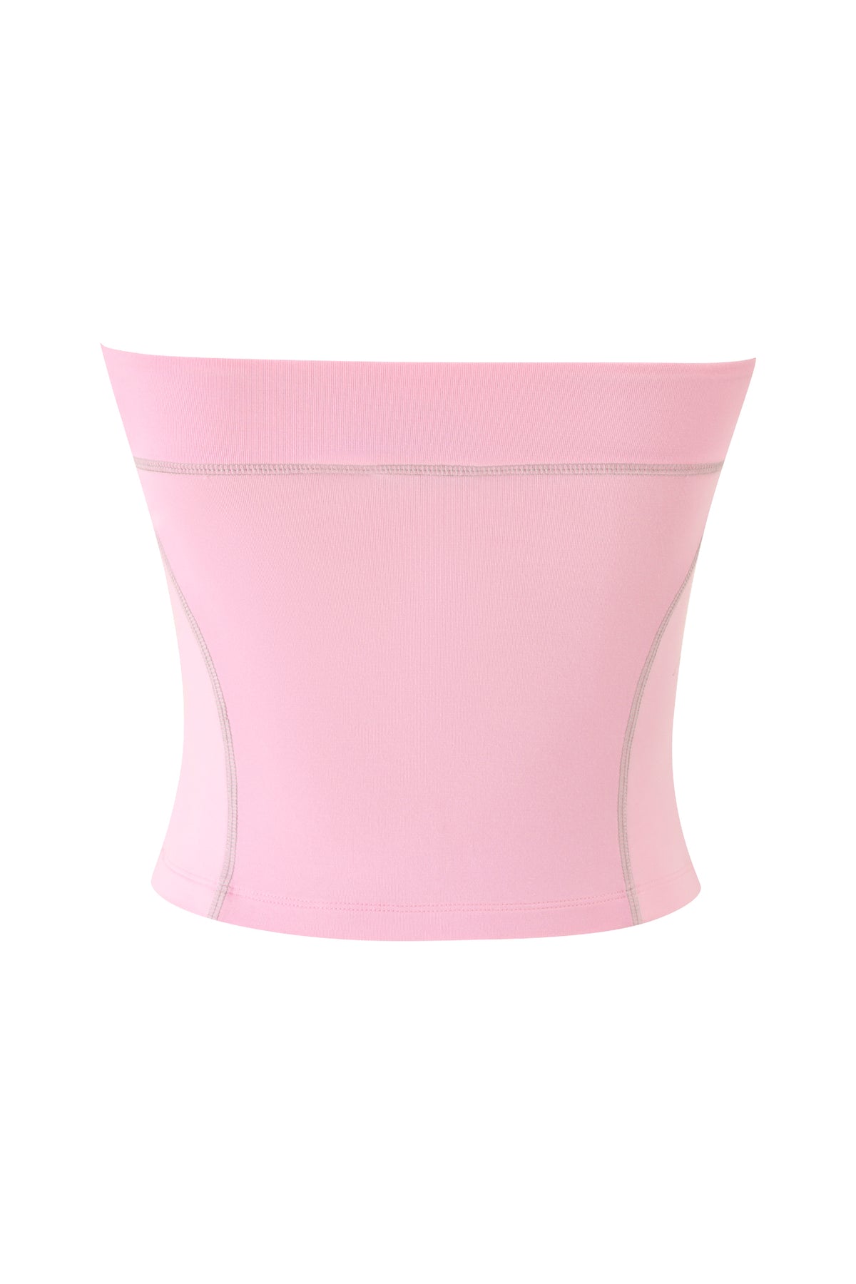 The BLARE DIAMONTE BOOB TUBE by I.AM.GIA is a baby pink, strapless fitted top featuring visible stitching details and a subtle diamante logo at the front.