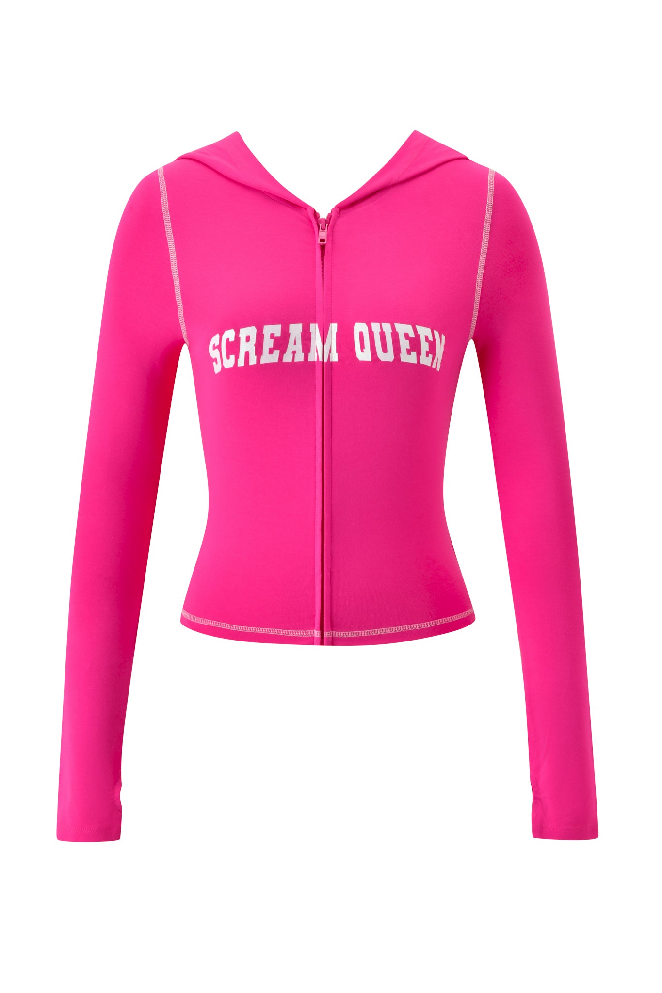 Introducing the I.AM.GIA BLARE HOODIE - HOT PINK SCREAM QUEEN: a vibrant pink, long-sleeve hoodie featuring bold “Scream Queen” lettering across the chest, crafted from ultra-cozy bamboo fabric for supreme comfort.