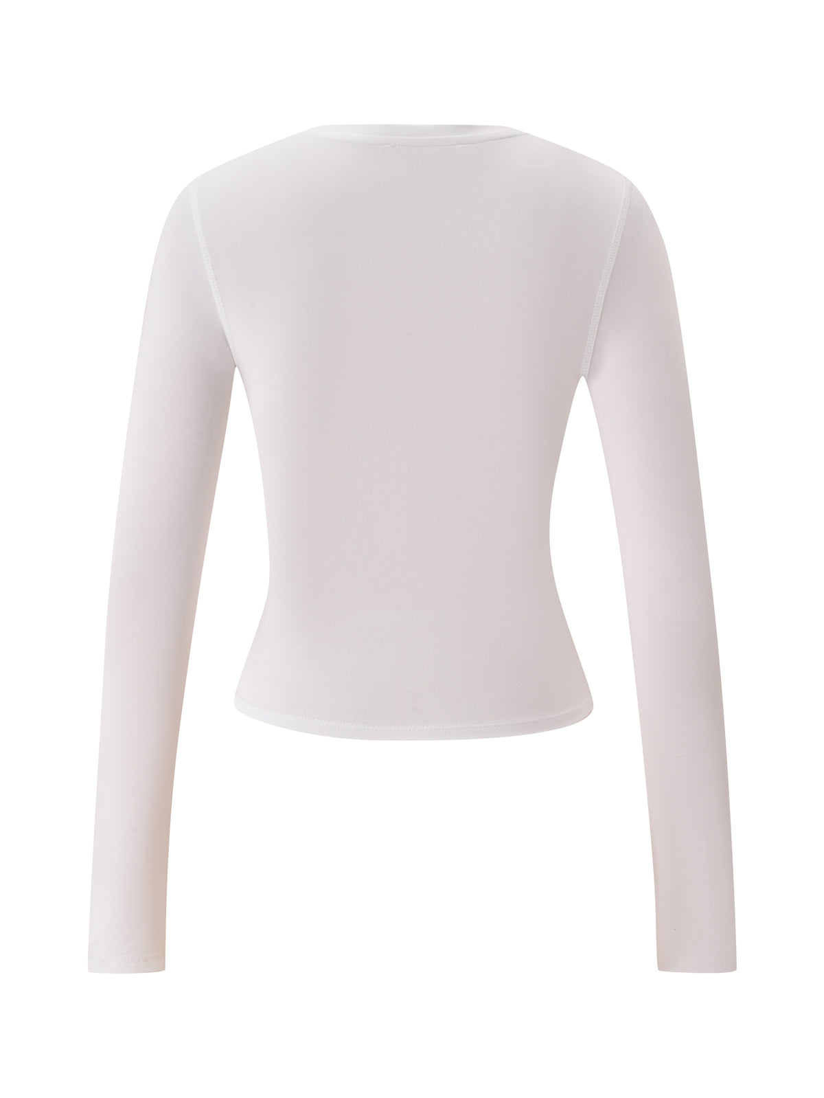 Back view of the I.AM.GIA T-REX BLARE 2.0 LONG SLEEVE TEE - WHITE, a fitted, long sleeve top with a round neckline in lightweight, slightly sheer fabric and a minimalist design.