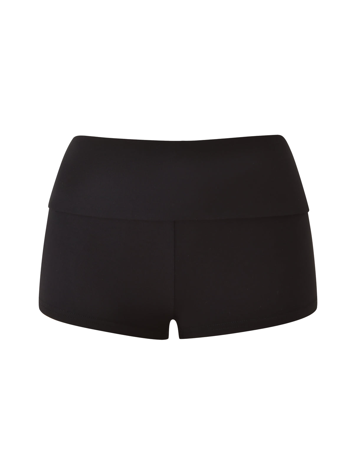 The T-REX BLARE 2.0 SHORT - BLACK by I.AM.GIA are black micro mini shorts with a wide waistband, form-fitting design, and short inseam for a bold, athletic look. Shown against a white background.