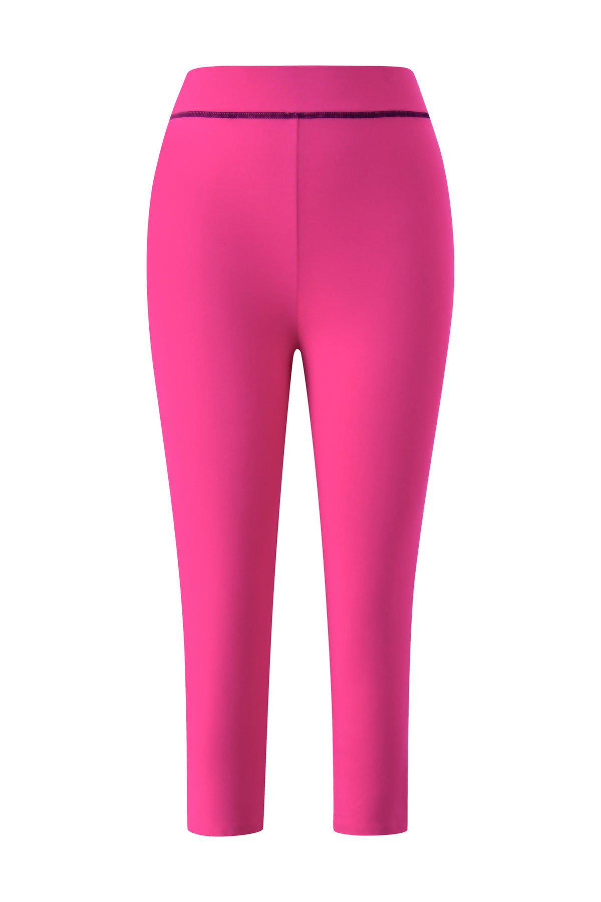 Bright pink bamboo YVL BLARE CAPRI - PINK leggings with a high-waisted fit and a dark horizontal stripe at the waistband.