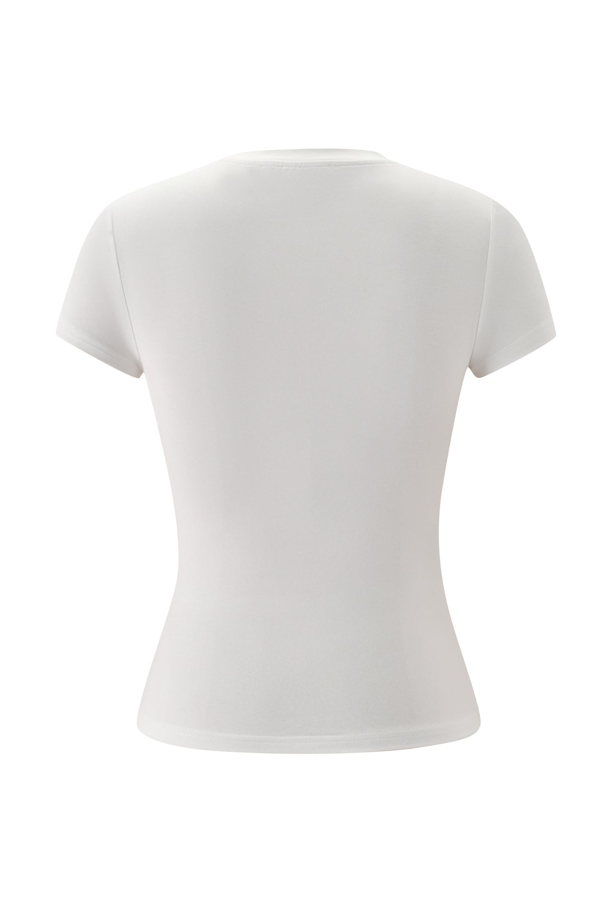 Back view of a plain white short-sleeved YVL T-SHIRT - WHITE CAT.