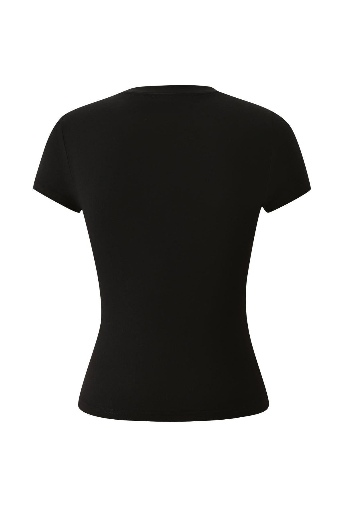 Back view of a black I.AM.GIA YVL T-SHIRT - BLACK MONOGRAM short-sleeved graphic t-shirt.