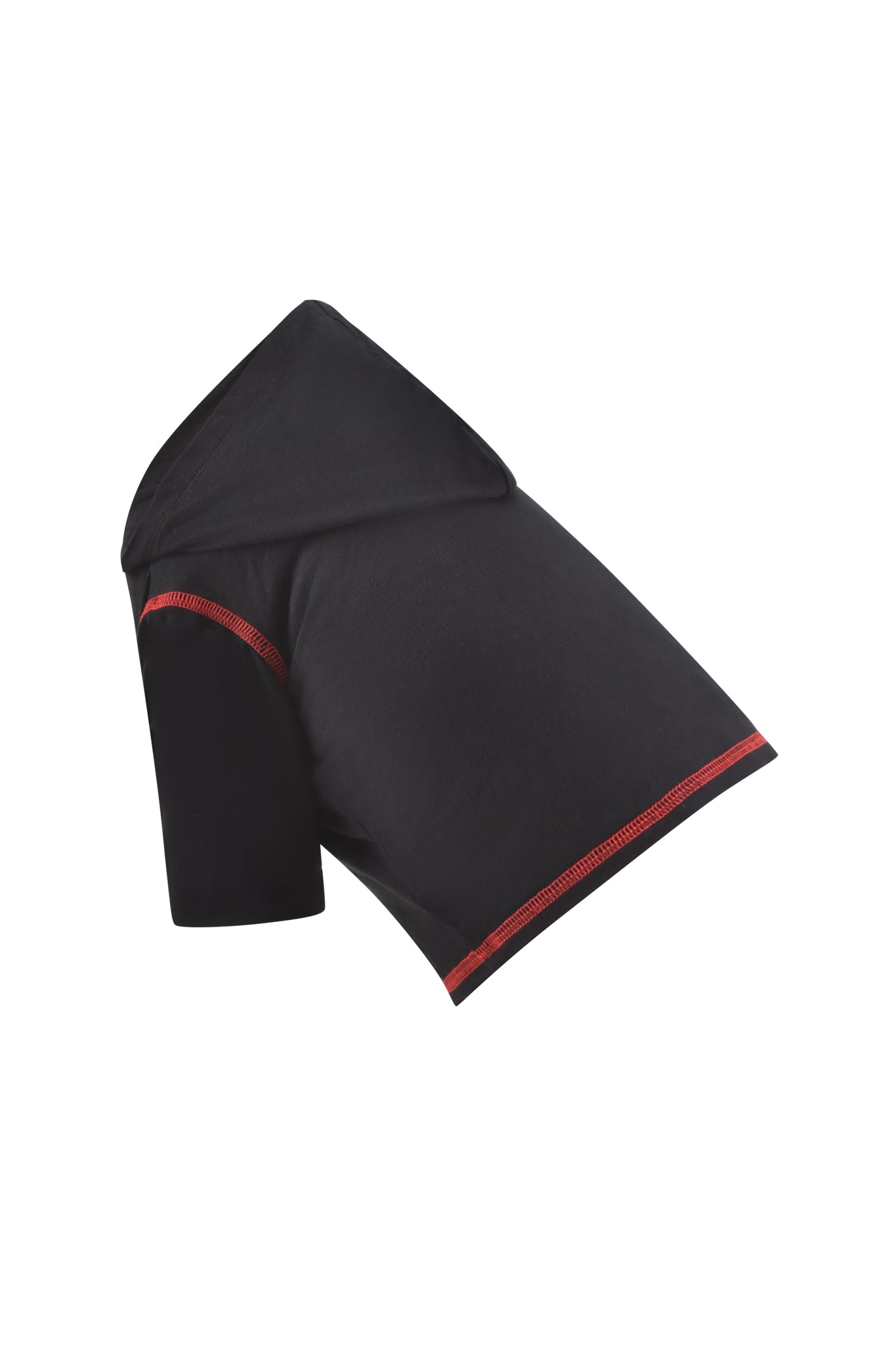 A black short-sleeve shirt with red trim, shown on a white background, ideal for coordinating with the I.AM.GIA BLARE BEST FRIEND DOG HOODIE - BLACK PSYCHO for a matching look with your pet.