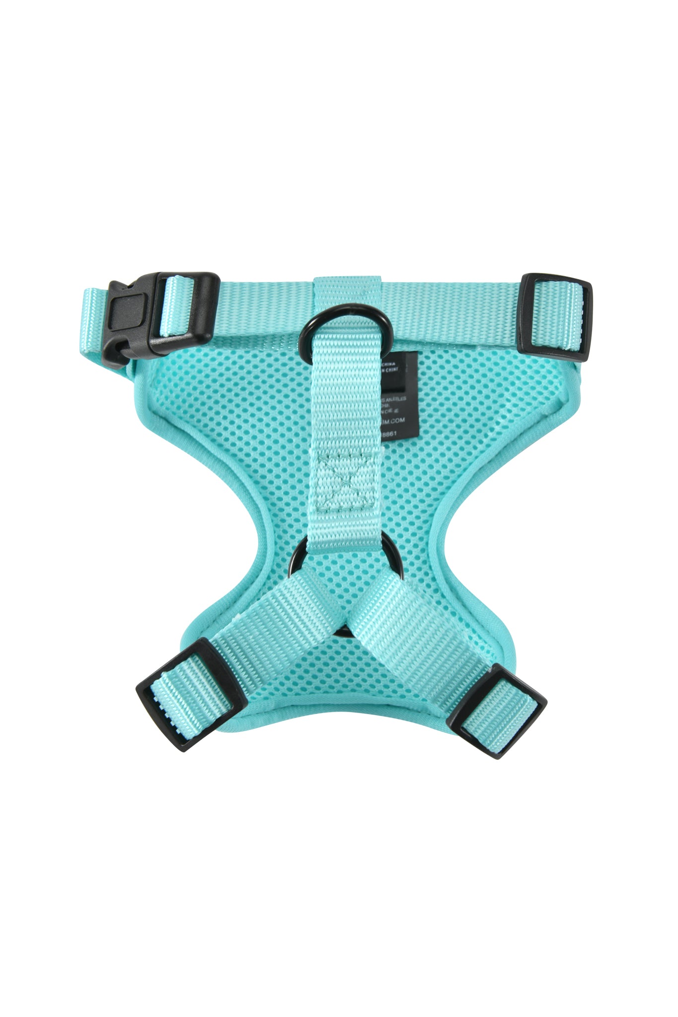 The I.AM.GIA STAR PAWFECT 3-PIECE SET in baby blue features a padded mesh dog harness with black plastic buckles and adjustable straps, shown laid flat on a white background—perfect for stylish pets.