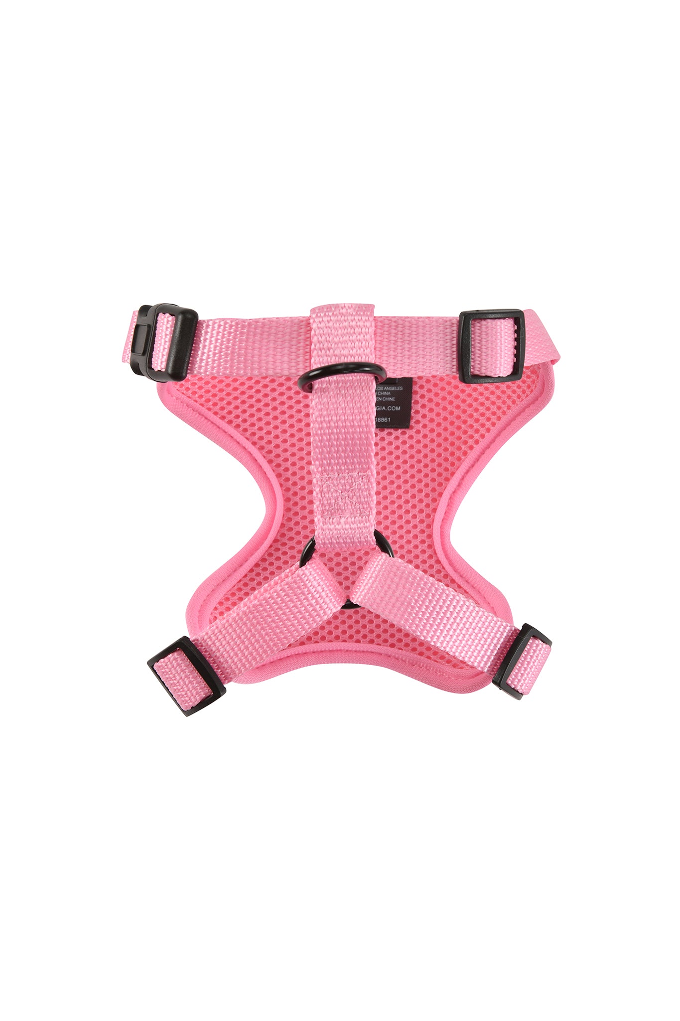 The I.AM.GIA STAR PAWFECT 3-PIECE SET in Baby Pink features a comfortable velour pet harness with black adjustable straps and buckles. Pair it with the matching leash for convenience. Shown laid flat on a white background.