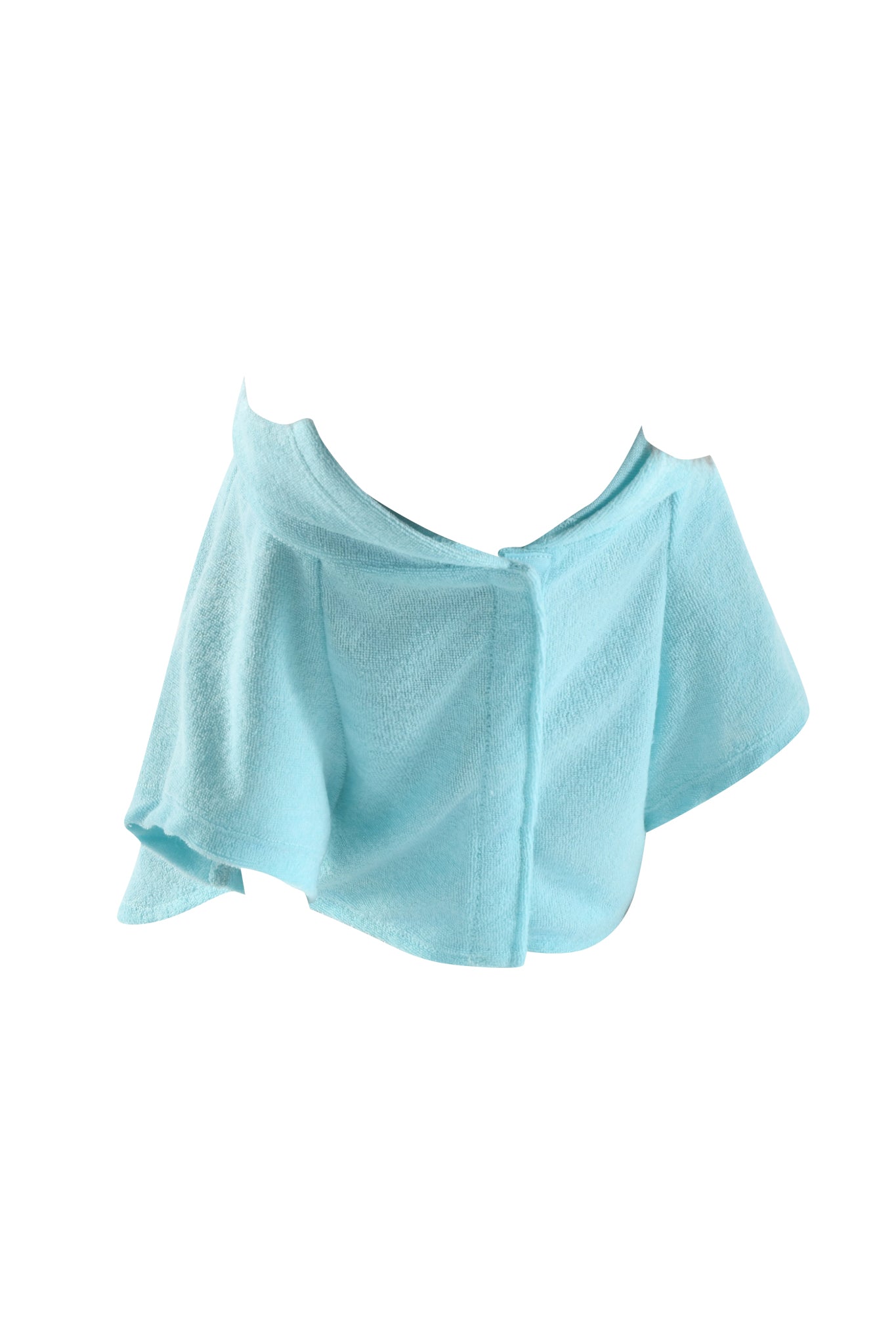 The HONEY DOG HOODIE by I.AM.GIA in baby blue is a soft, short-sleeved wrap with a front closure, shaped to fit around your dog's shoulders—ideal for layering and shown against a white background.