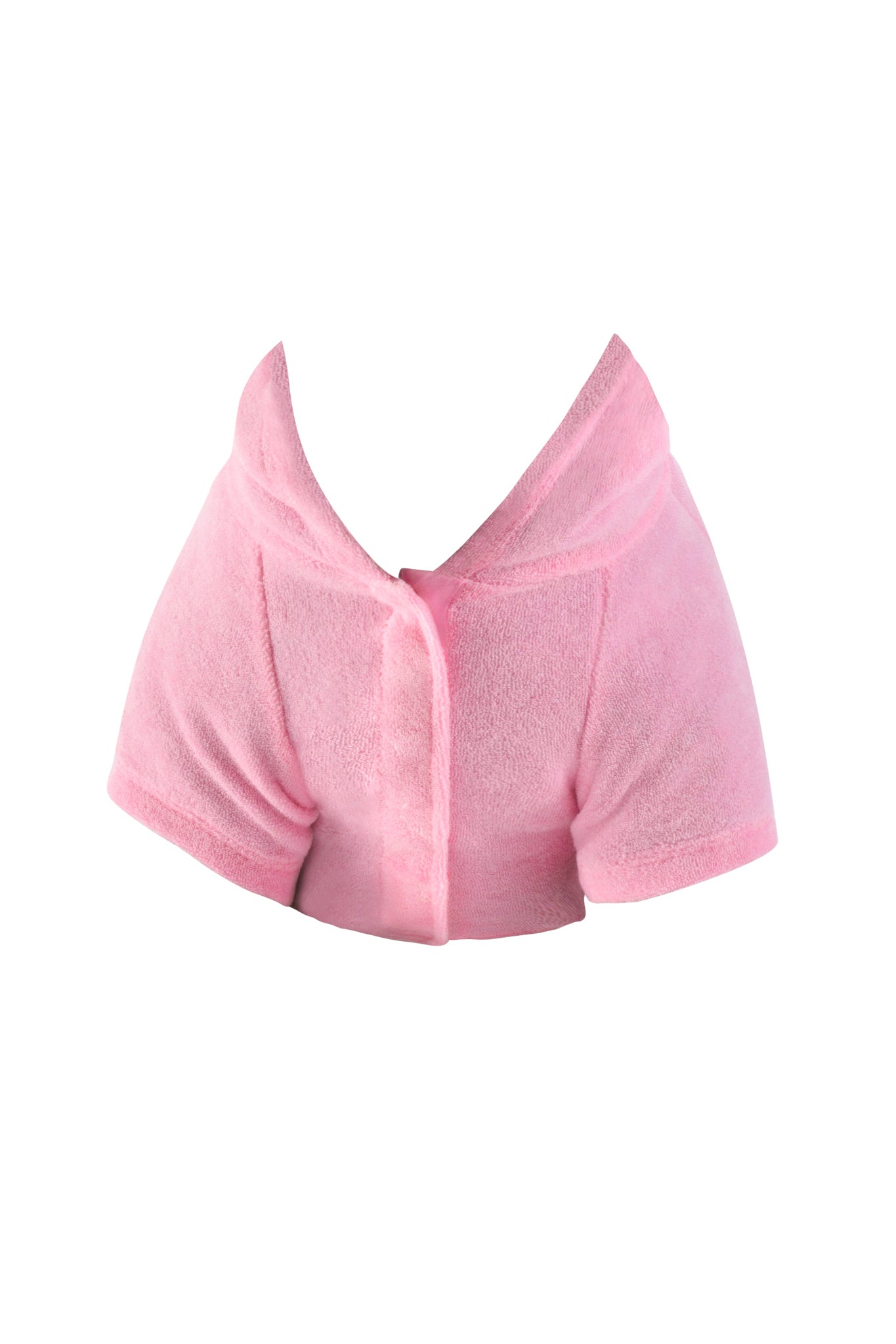 The I.AM.GIA HONEY DOG HOODIE - PINK is a soft, light pink terry cloth cape with short sleeves and a front closure—perfect for salon days or beauty treatments, and it coordinates perfectly with your dog’s outfit for a matching look.